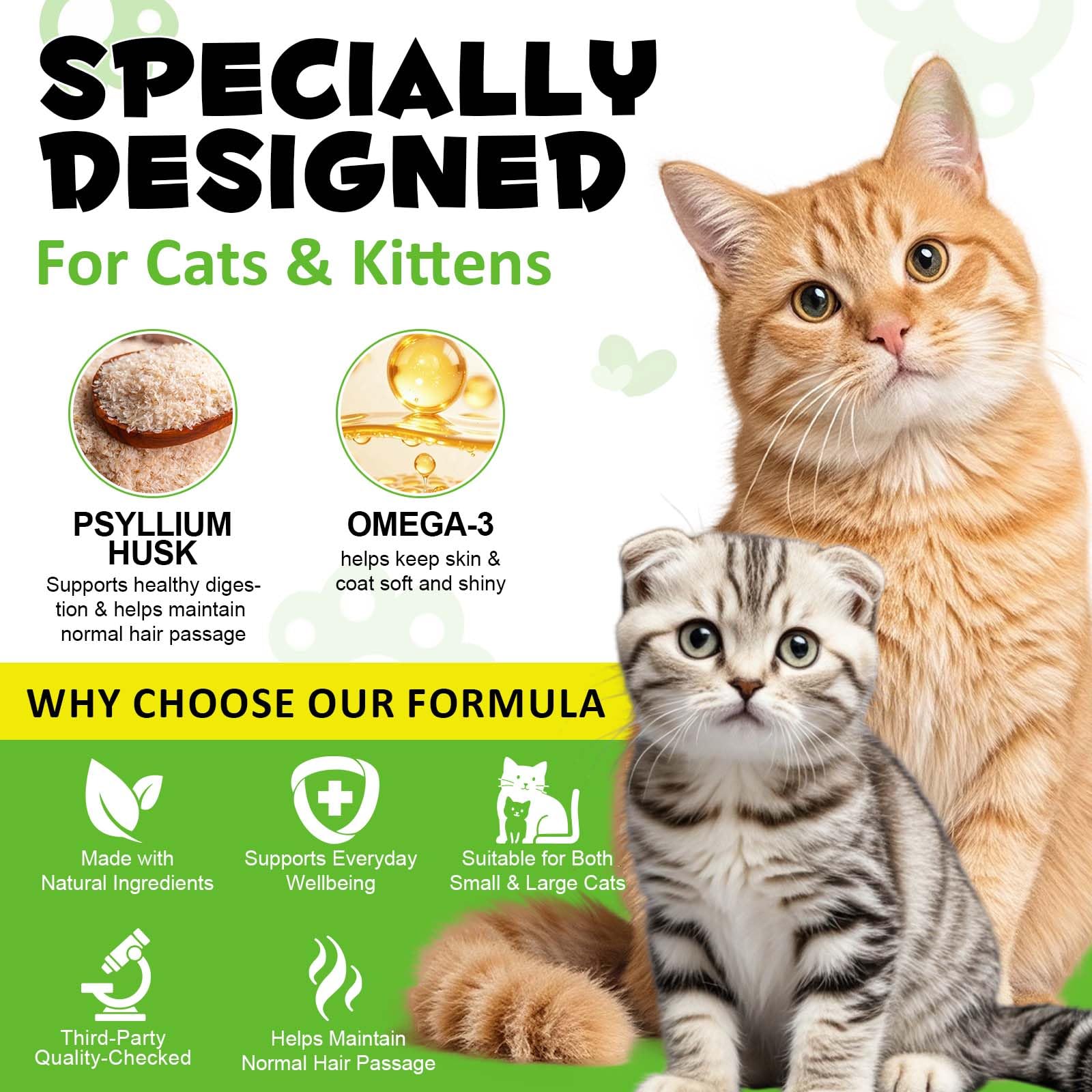 Hairball Lot de 2 traitements pour chats 200 g 60 jours avec oméga-3 et fibres alimentaires Soutient la digestion, la peau et le pelage