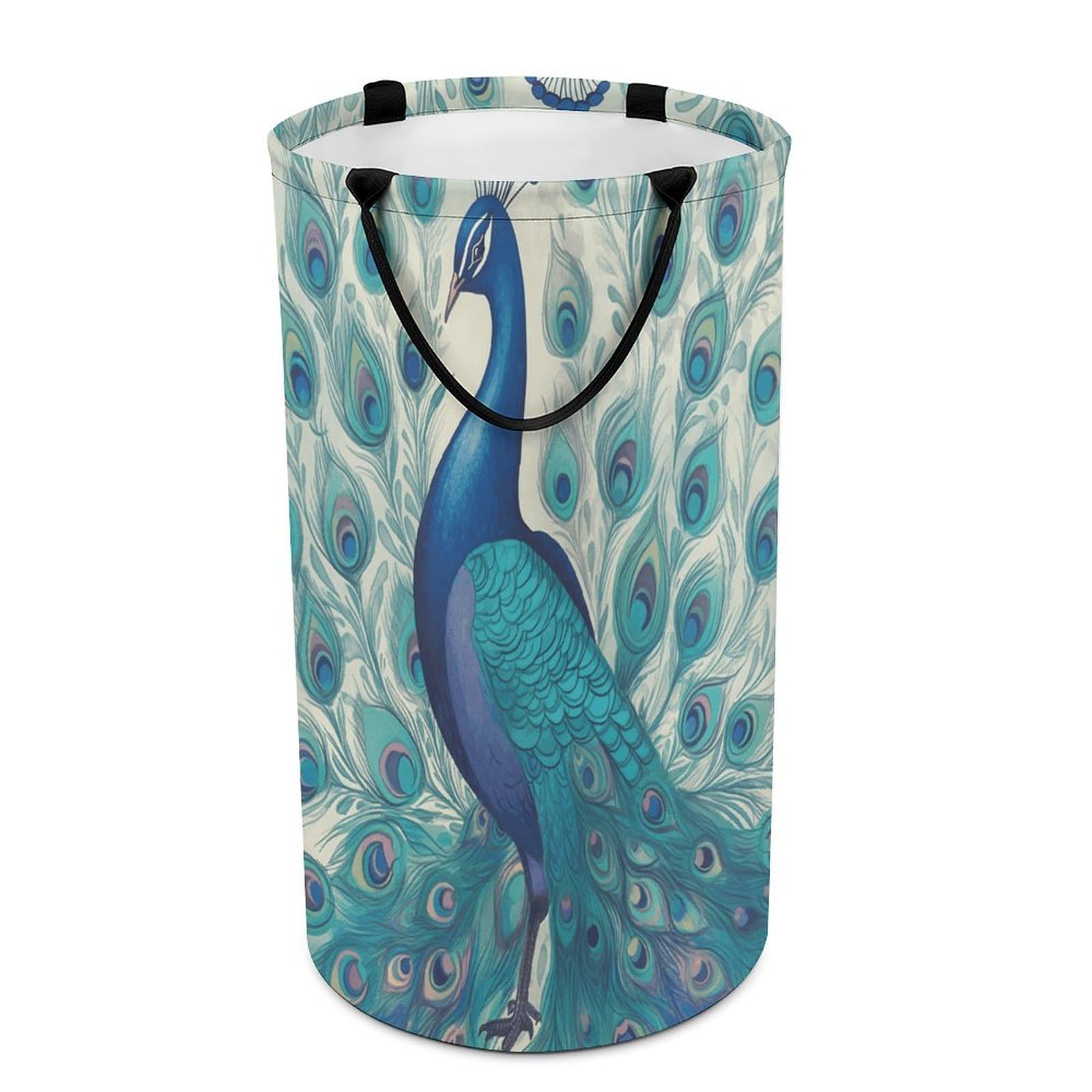 Cute Peacock Laundry Basket Large Foldable Laundry Hamper with Handles Freestanding Collapsible Clothes Basket Waterproof Portable Dirty Clothes Hamper for Bathroom 86L