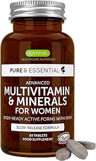 Igennus Methylated Women's Multivitamin with Gentle Iron, 21 Active Nutrients, Pure & Clean, All Day Nutrient Delivery, High Strength B-Vitamins, Easy-to-Swallow, 60 Vegan Tablets, 30 Servings