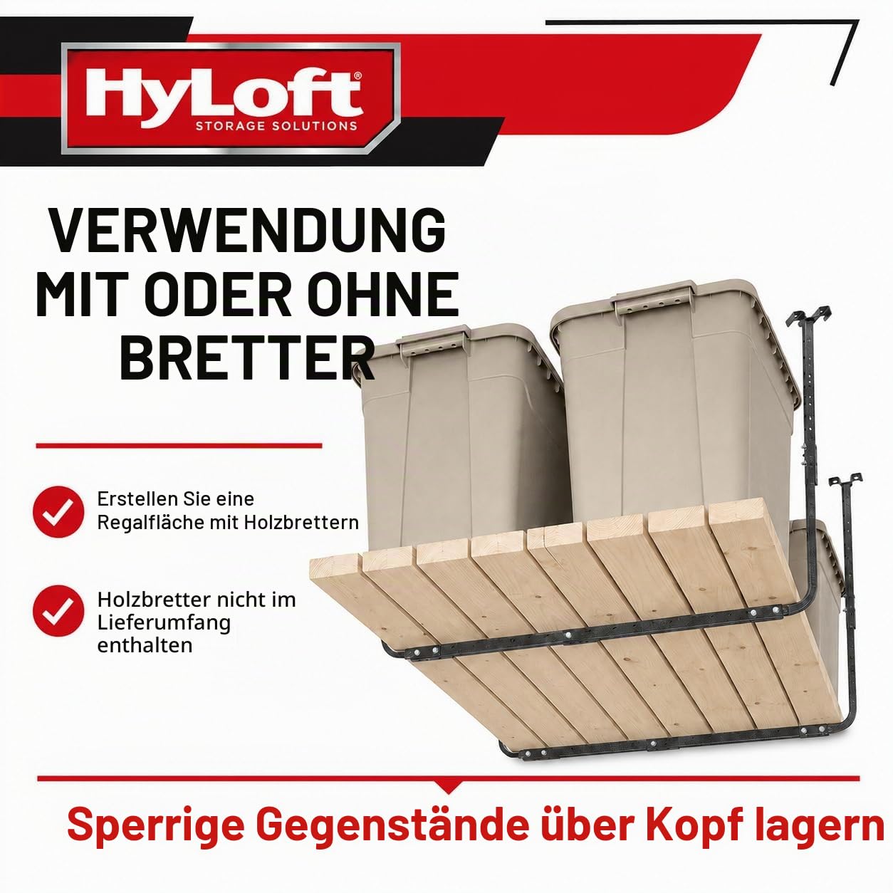 HyLoft 80844-10 86,4 x 66 cm Verstellbare Garagen-Deckenhalterung Lagerregal Kit – Hammertone
