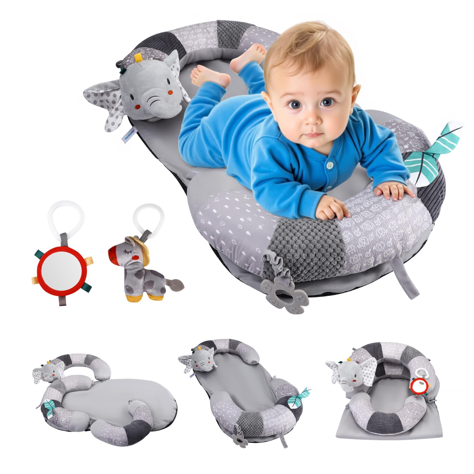 3-in-1 Tummy Time Pillow with Baby Seated Support Pillow
