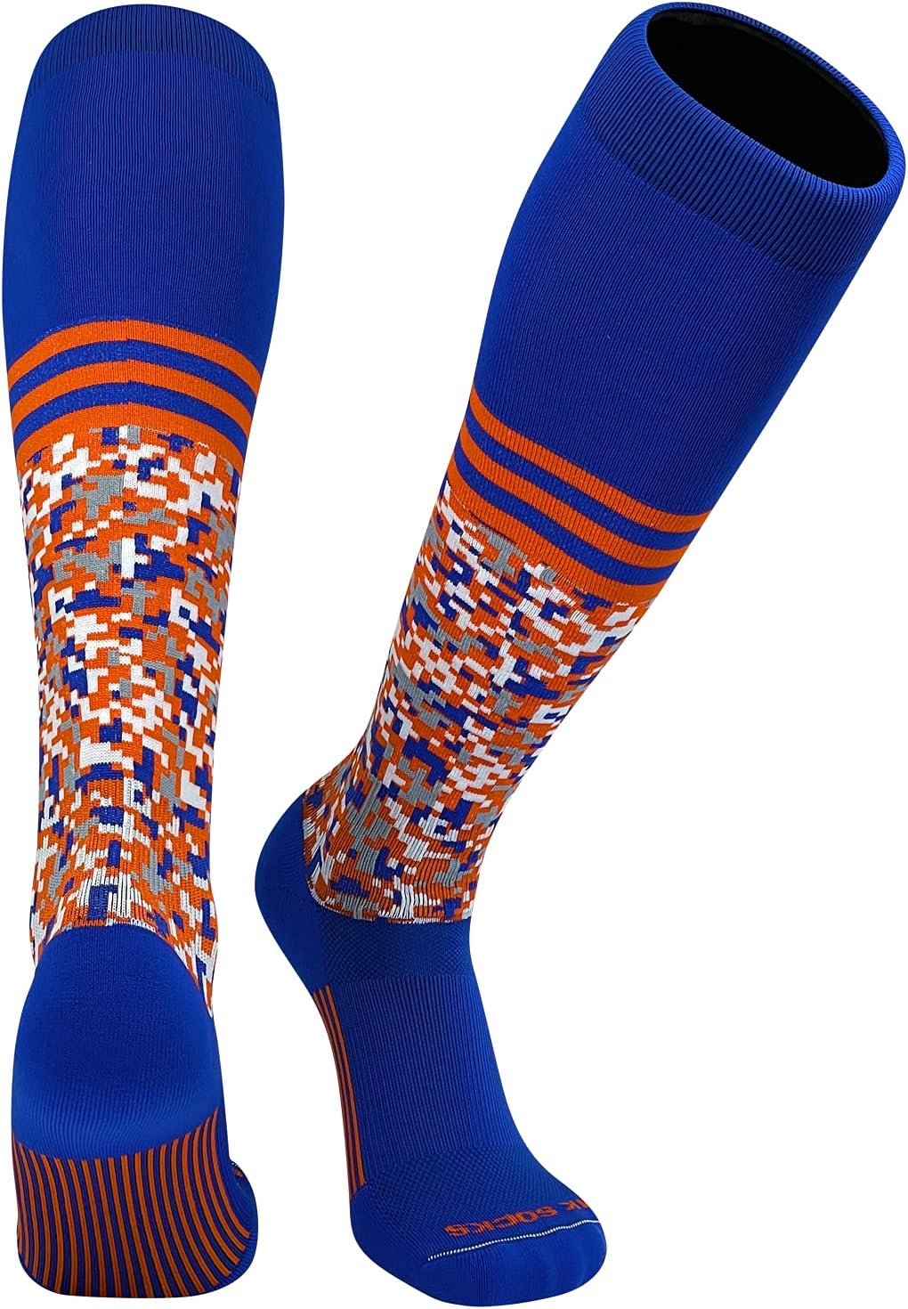 Digital Camo Stripe Blue Orange Knee-High Long Sports Socks (L)