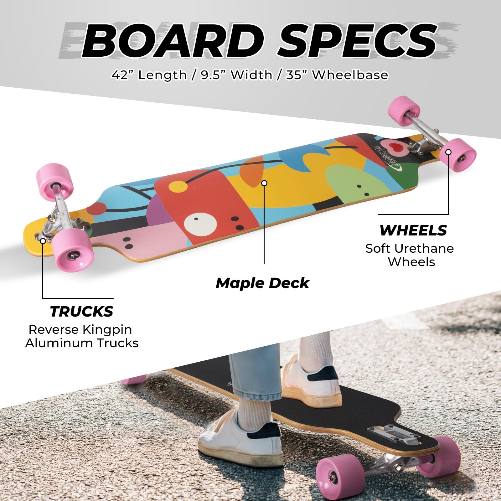 Nattork Cruiser Longboard Skateboard complet en bambou et érable dur canadien