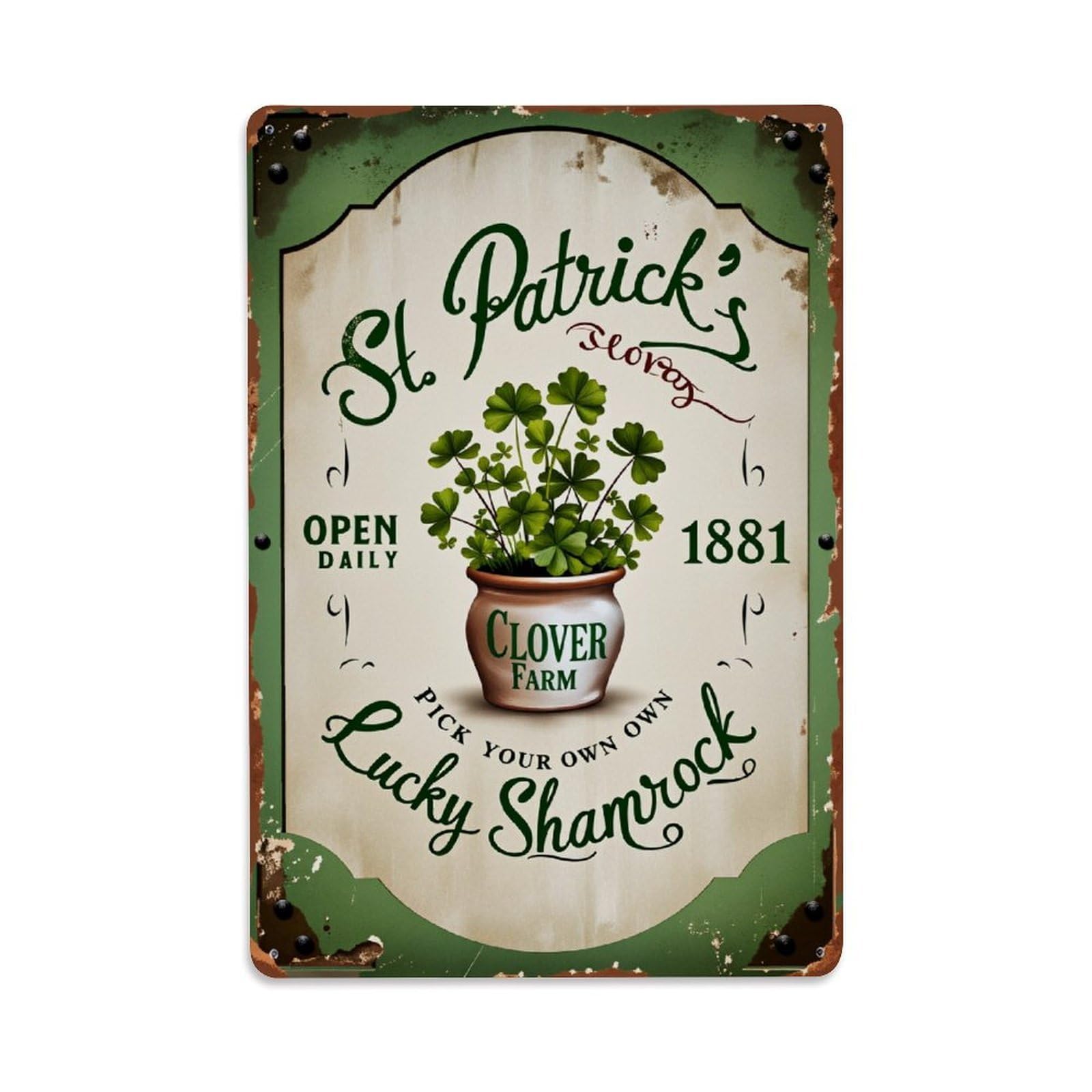 Enderetf Vintage St Patrick's Clover Farm Sign_2 Tin Sign Metal Poster, Home Bar Garage Man Cave Cafe Indoor & Outdoor Wall Decoration 8X12inches