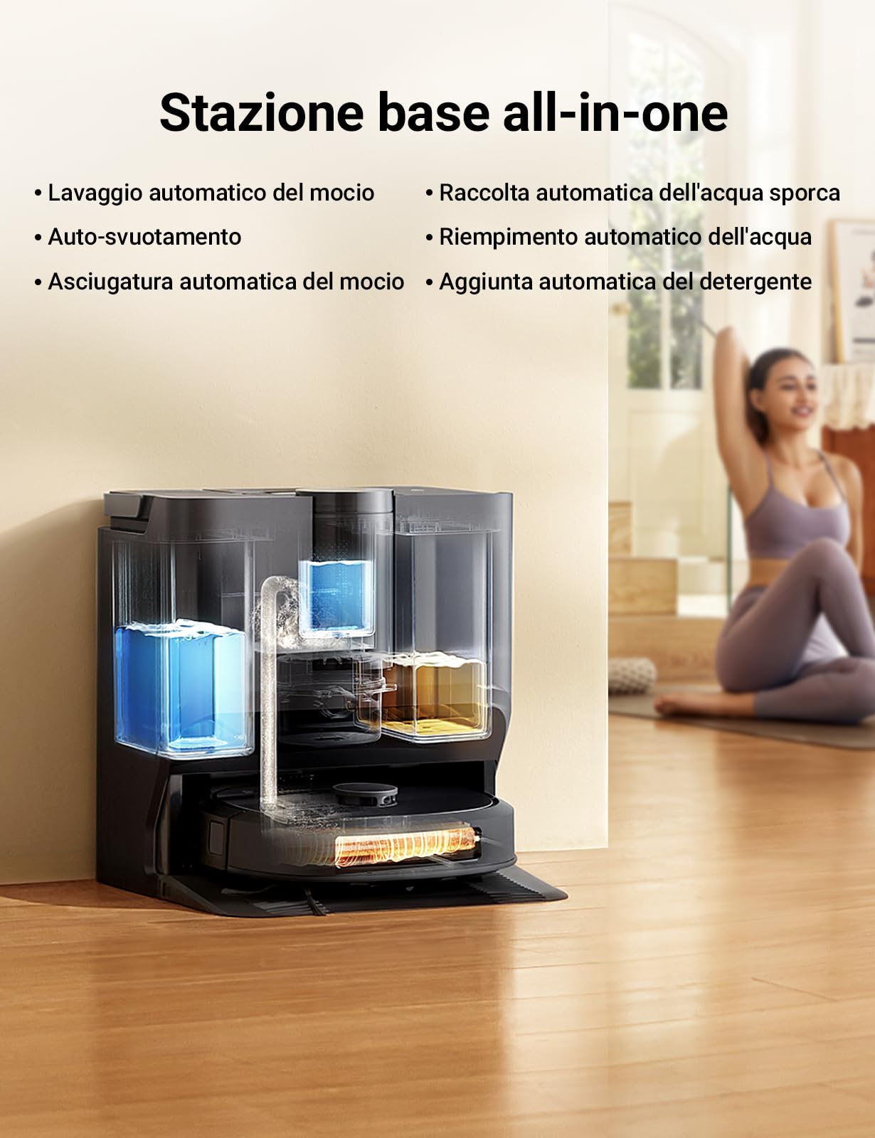 Eureka J20 Robot Aspirapolvere Lavapavimenti con Mappatura, del Mocio Cingolato 8000Pa, Rilevamento Ostacoli 3D, Autopulente Stazione 45°C Asciugatura Aria Calda, 6000mAh,Controllo Vocale/Google/Alexa