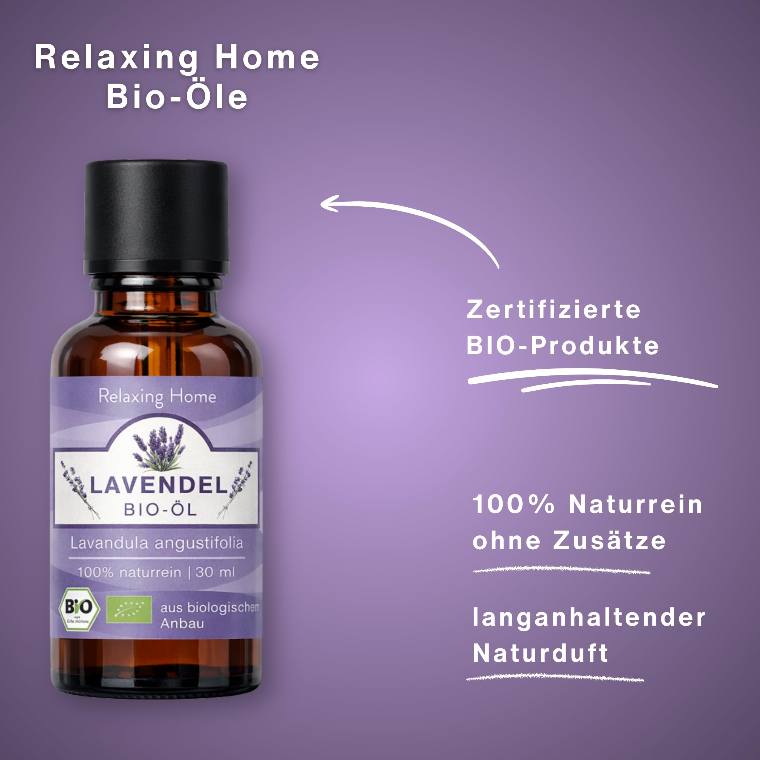 Bio Lavendelöl ätherisch 100% naturrein – 90ml Ätherisches Öl (Lavandula Angustifolia) für Diffuser, Aromatherapie & Raumduft – inkl. Stoffbeutel und Roll On Flasche (3er Pack)