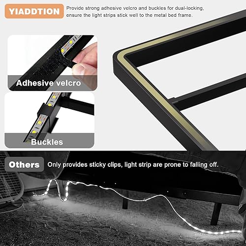 Miniatura 4 de Base de cama flotante tamaño Queen con luces LED inteligentes, plataforma de metal moderna, marco de cama flotante Queen – Resistente y fácil