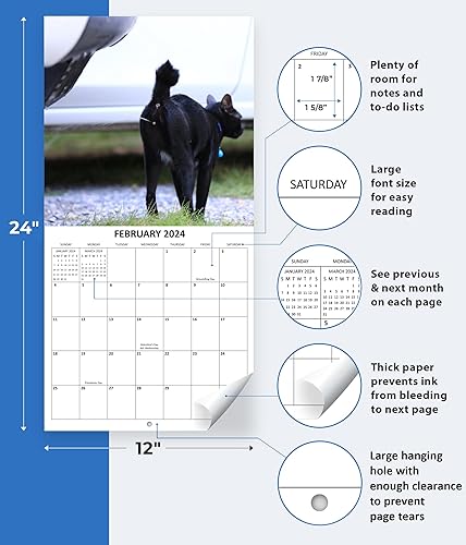 Miniatura 5 de Calendario mensual de pared 2024 de gatos divertidos que marcan el territorio, 12 x 24 pulgadas, regalo de broma, calendario 2024 para gatos