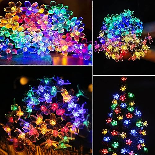 Miniatura 7 de FULLBELL Luces de flores para decoración de Navidad, 33 pies, 100 luces LED, 8 modos con función de memoria, tira de luces de flores extensibles