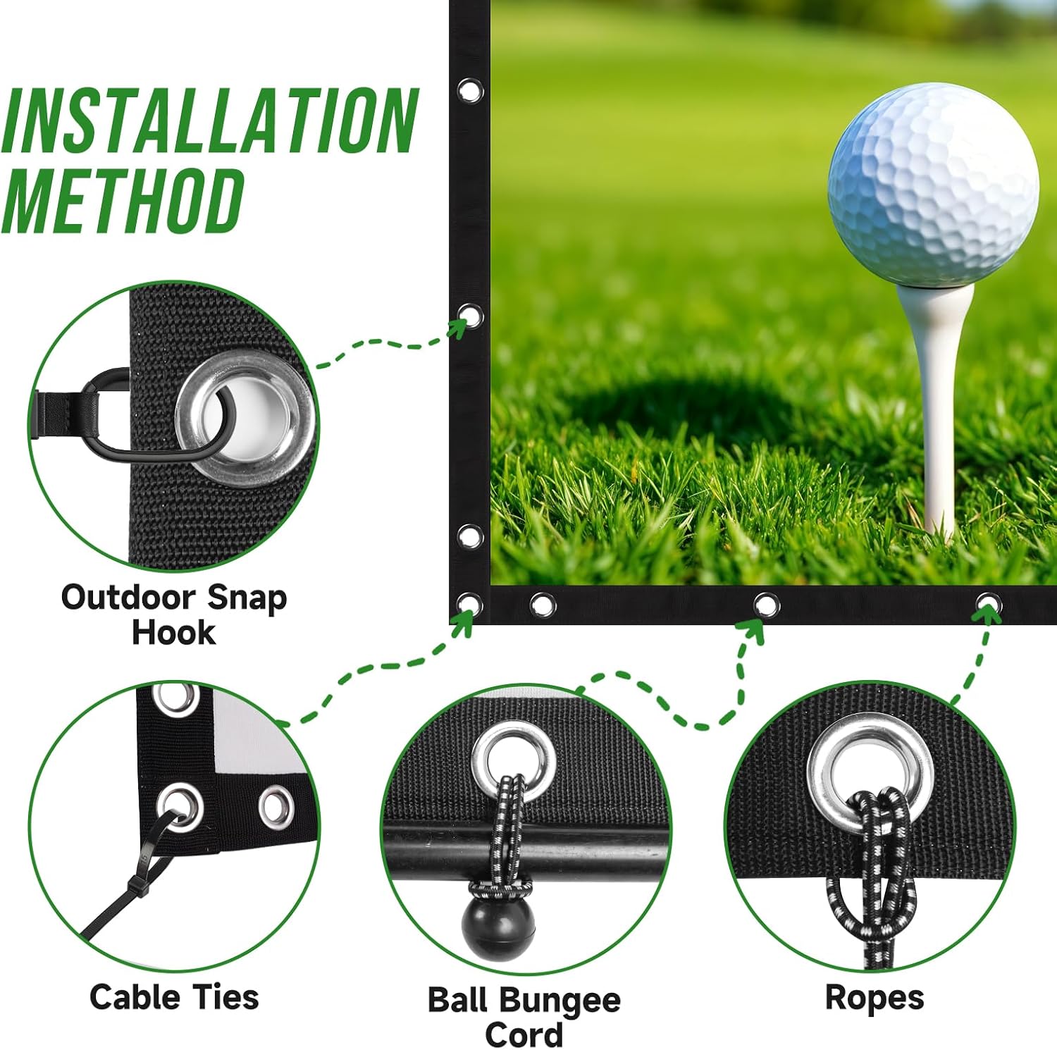 Golf Simulator Impact Screen Professional 3D Air Mesh Screen for Home/Indoor Training, Golf Projector Hitting Net for Practice with Grommet Holes, 7 Size Options