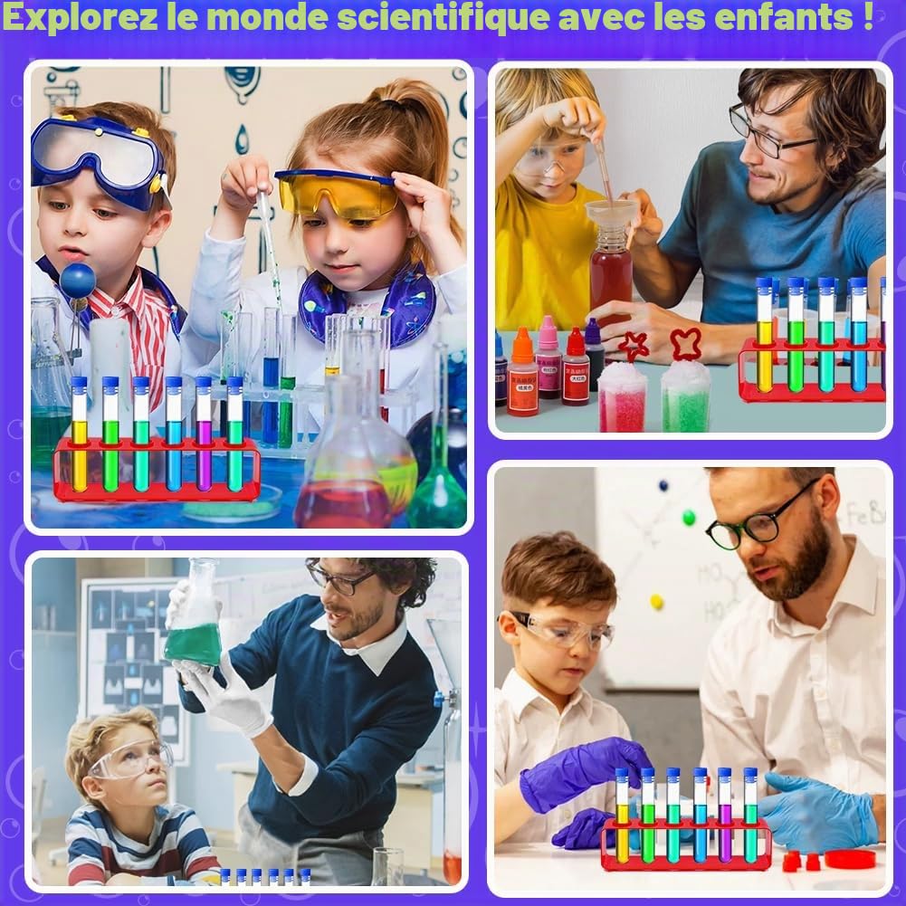 Tube a essai plastique, 7 pièces tubes à essais plastique enfants Tube à Essai avec Bouchon jeux d'eau pour enfants kit de test de laboratoire trousse scientifique familiale pour garçons et filles