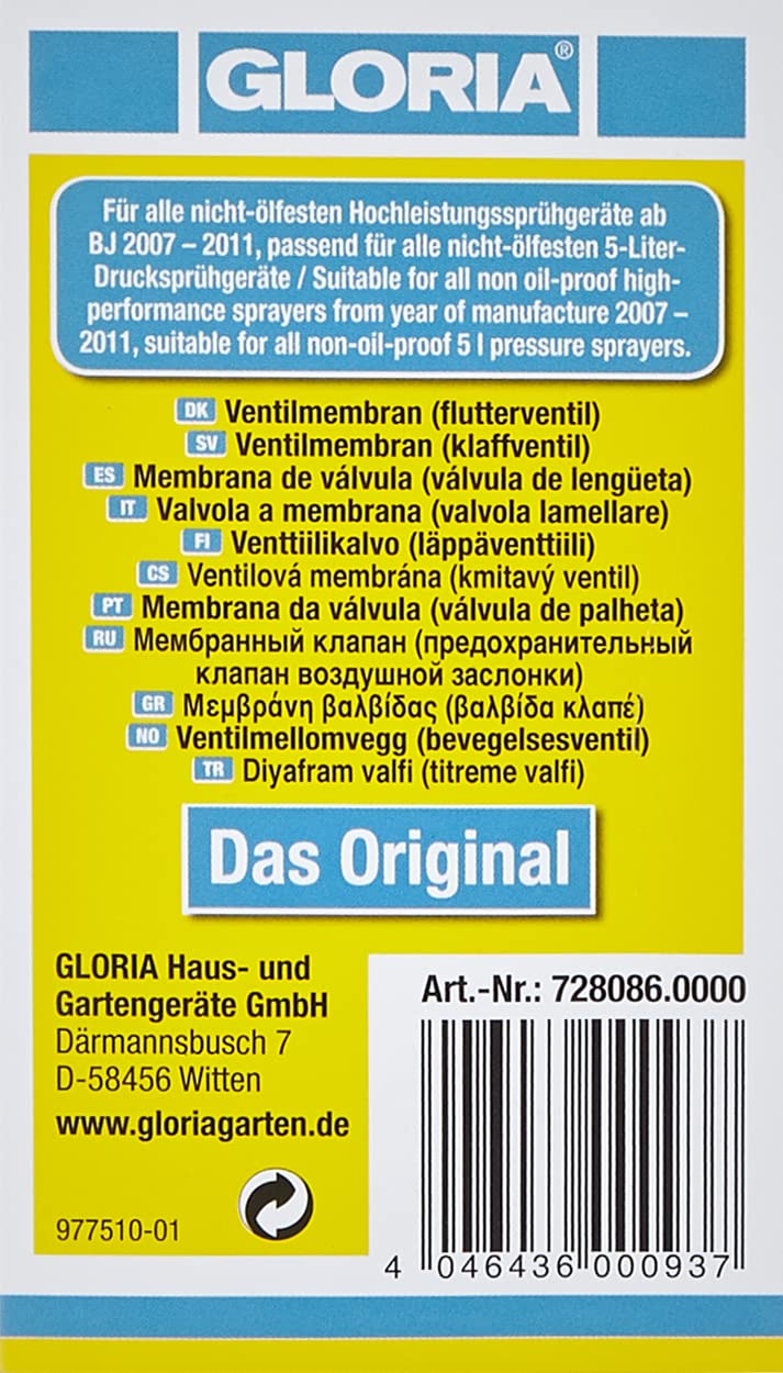 Membrana zaworu GLORIA (zawór trzcinowy) | Do ogrodowego opryskiwacza ciśnieniowego o pojemności 5 l