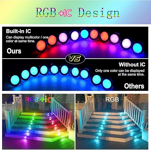 Miniatura 3 de Luz LED empotrable RGB+IC, 1.22 paquete de 6 luces LED escalonadas, luces inteligentes multicolor dinámicas, iluminación de cubierta DC12V bajo
