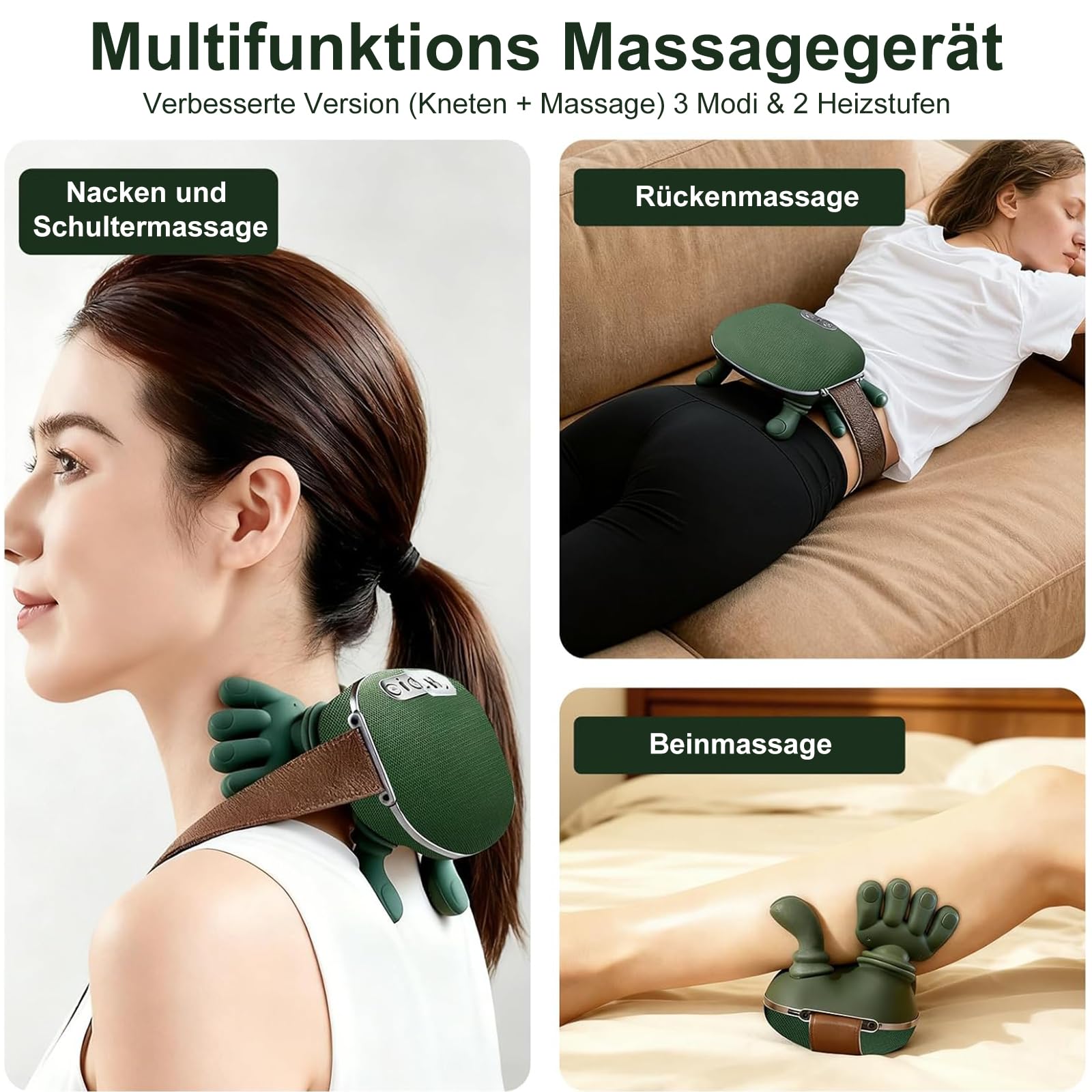 Massagegerät, 4D Nackenmassagegerät mit Wärme, USB Elektrische Schultermassagegerät 3 Modi & 2 Heizstufen, Tragbares Nacken und Schulter Shiatsu Massagegerät für Zuhause, Büro & Reise