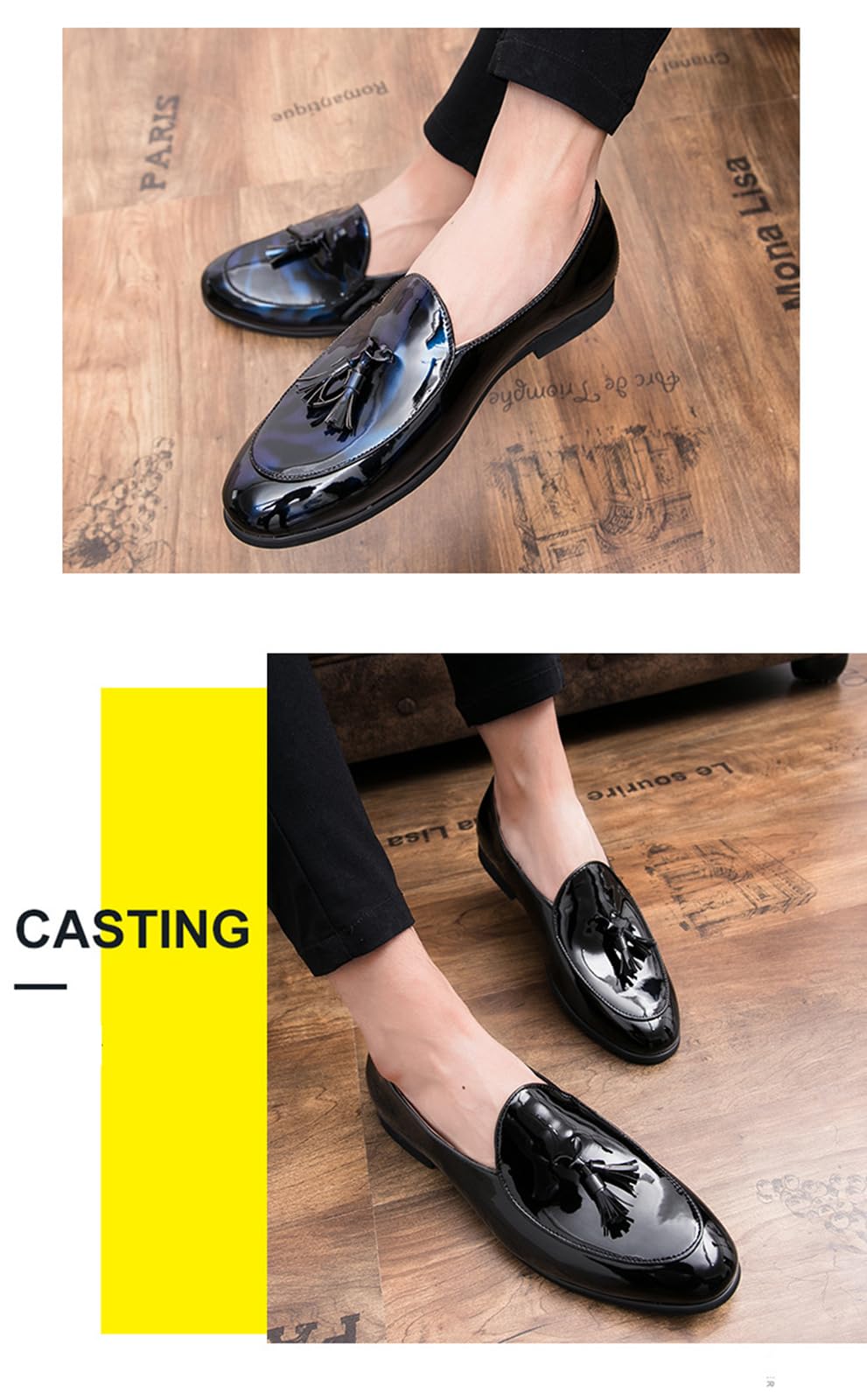 Mocassini da Uomo con Nappine Scarpe Eleganti in Pelle Lucida Slip-on Scarpe Formali per Matrimonio, Festa e Lavoro