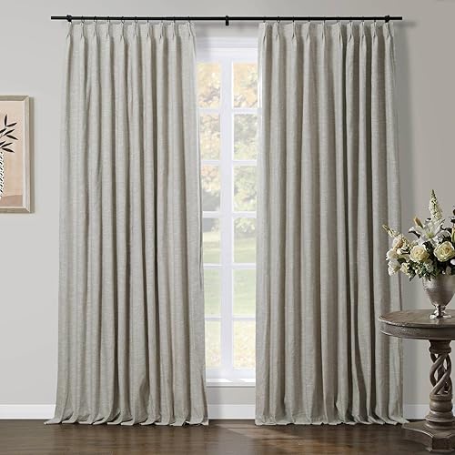 Miniatura 1 de TWOPAGES Cortinas de lino y algodón de 108 pulgadas de largo, pesadas filtrantes de luz, cortinas plisadas para ventana de sala de estar (52