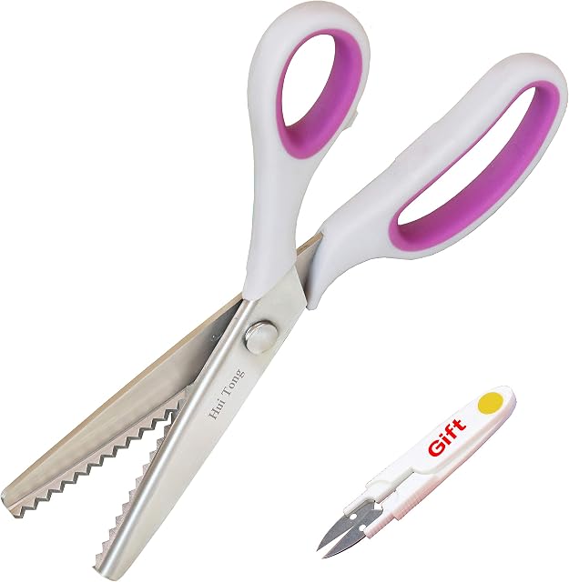 Hui Tong 9" Pinking Shears for Fabric, Fabric Scissors Soft and Non-Slip Handle Suitable for Right and Left-Handed