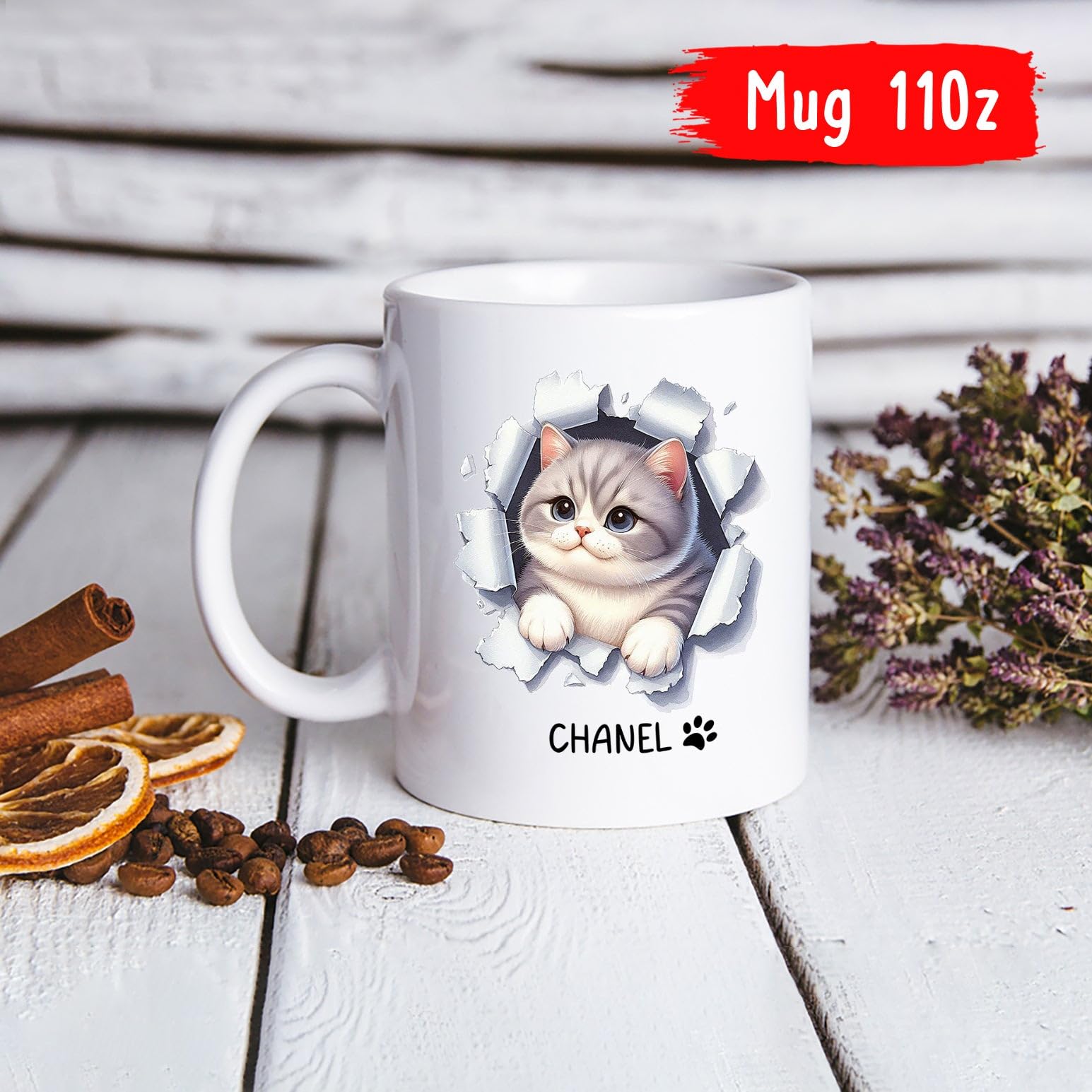 Personalized British Shorthair Cat Coffee Mug - Custom Name Cat Lover Mug, White Ceramic, 11oz Or 15oz - View #7