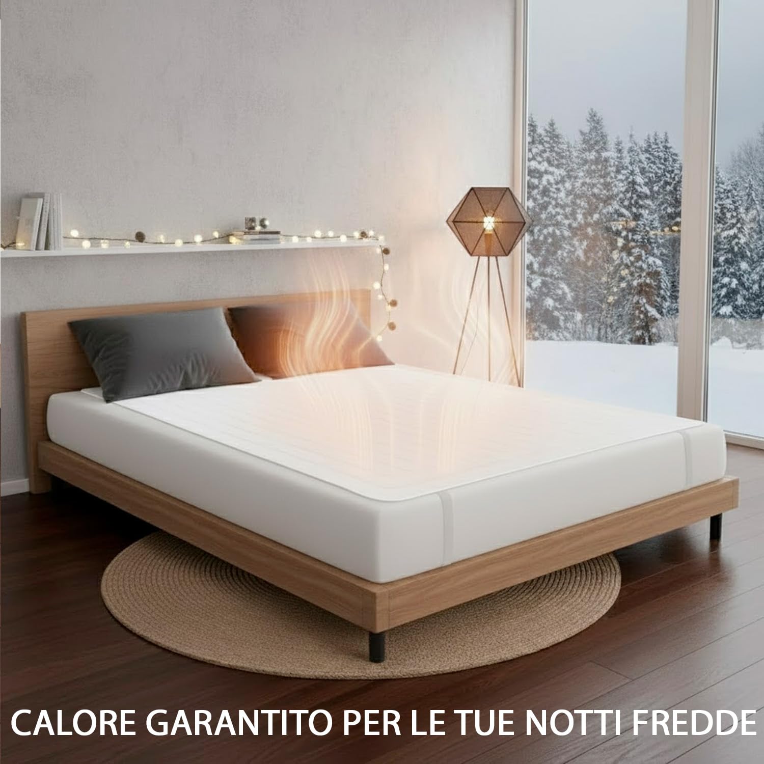Scaldaletto Elettrico Matrimoniale 170 x 150 cm in Poliestere 9 Livelli di Temperatura 2 Controller Indipendenti Spegnimento Automatico 1-9h Anti-Surriscaldamento Elastici agli Angoli Lavabile Bianco