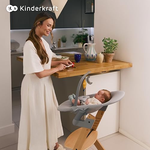 Kinderkraft ENOCK Wooden Highchair + Baby Bouncer CALMEE, Multifunctional Baby Chair, Ajustable Heigh and Footrest, Safety Harness, with Detachable Tray, for Children up to 10 Years - 12