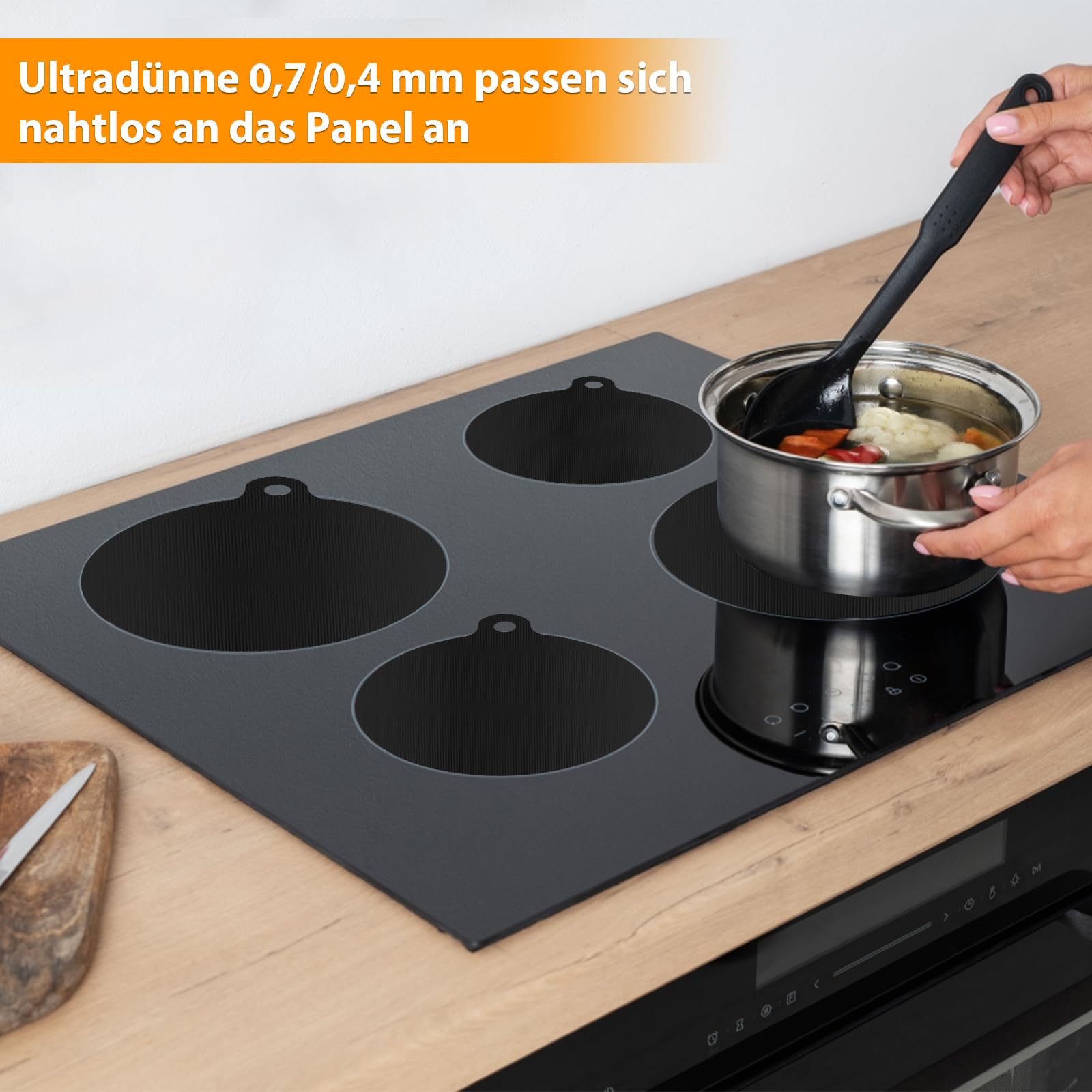 5 Stück Induktionsschutzmatte Set, 0.7mm Induktionskochfeld Schutzmatte, Herdabdeckung Induktionsfeld, Abdeckung Induktionskochfeld Hitzebeständig bis 300°C Kochfeld Abdeckung Induktion