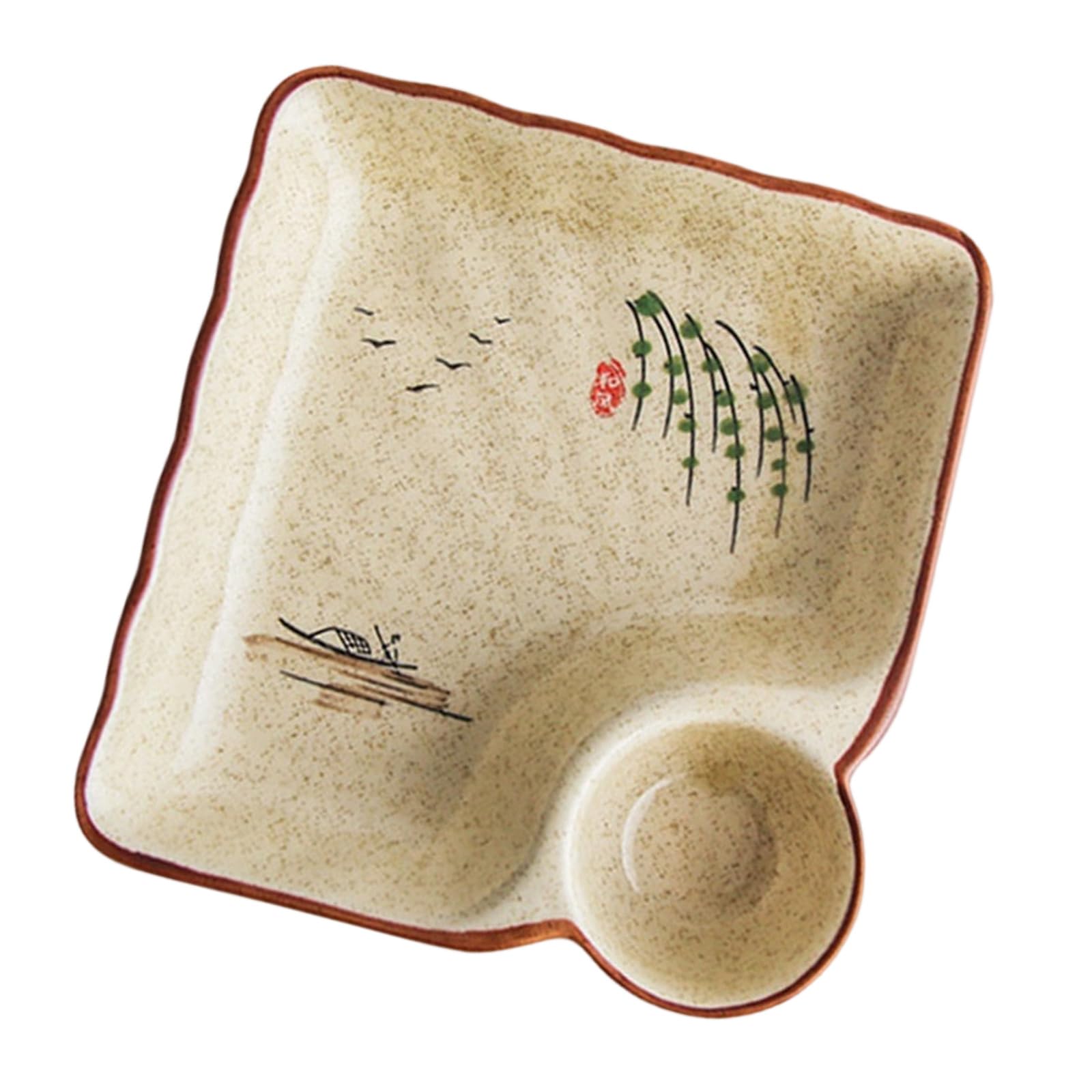 ZWWAAZHF Multifunctional Square Ceramic Plate Including Hand Painted Vinegar Ideal for Serving Dumplings Dim Sum Dumpling Plate with Sauce