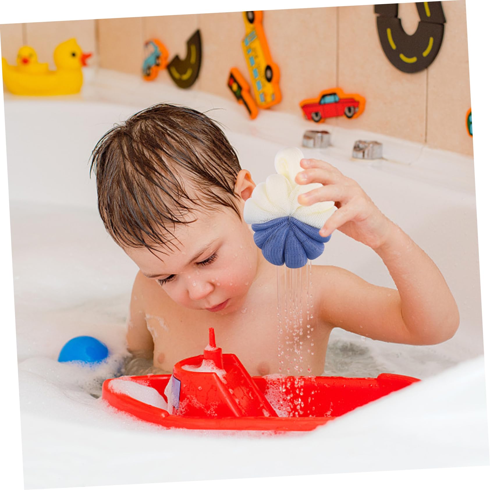 OUNONA 4Pcs Shower Poufs Mesh Bath Balls Exfoliating Bath Accessories for Men Women and Comfortable Grip Colors for Home Travel and