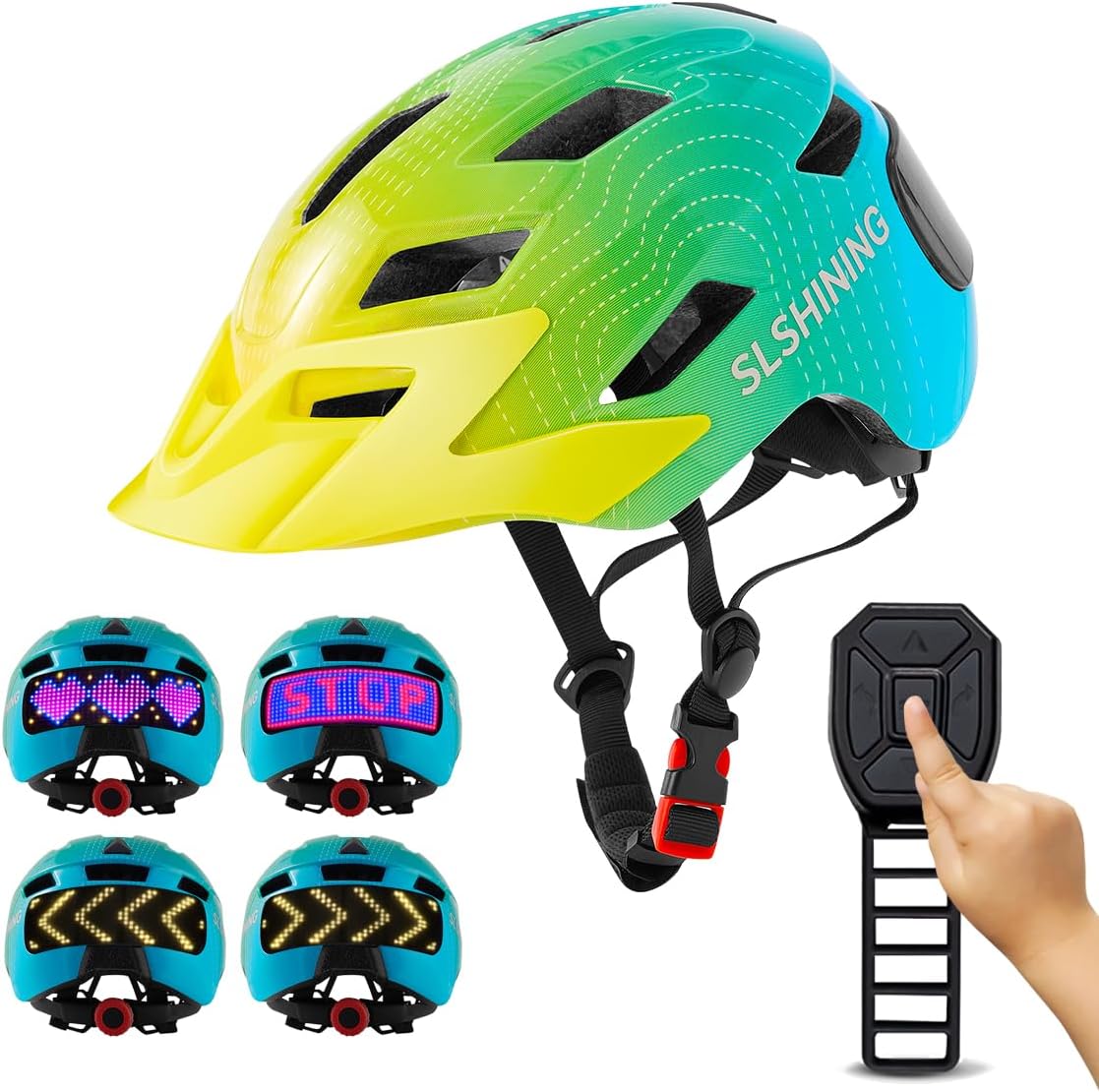 Kids Helmet - Toddler Bike Helmet with LED Turnning/Stop Signals & Customizable Display - Breathable Lightweight Boy/Girl Helmet for Skateboard, Roller Skate, Scooter