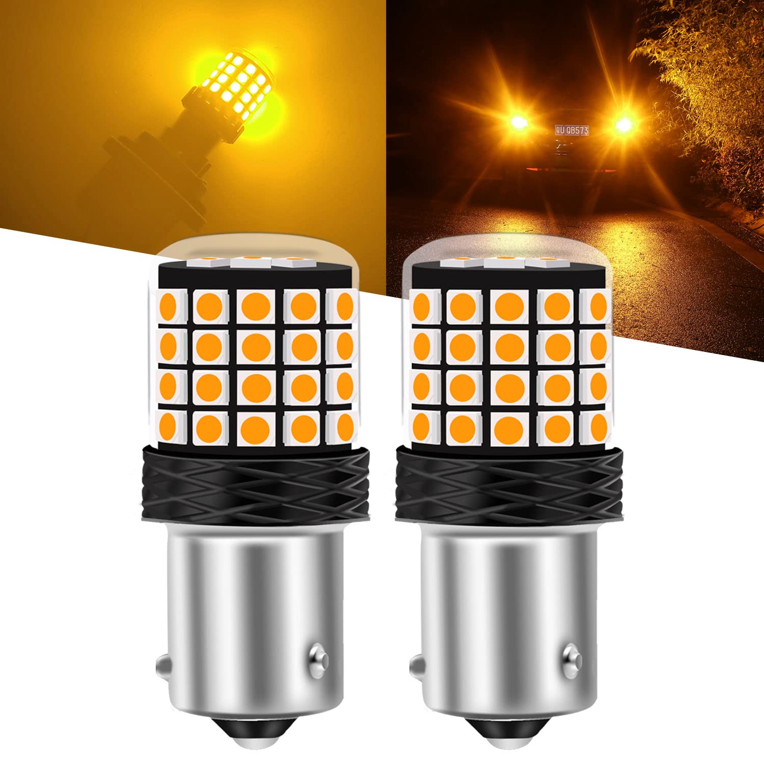 Ampoules LED Clignotants Ambre 10000LM - S25 BAU15S PY21W - Canbus Sans Erreur Pour Voiture (Pack De 2)