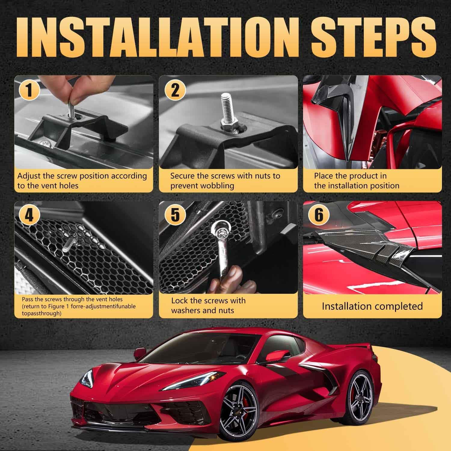 2Pcs Rear Quarter Intake Ports,Carbon Fiber Pattern Rear Hatch D-Pillar Quarter Air Intake Scoop Vents Exterior Accessories for Corvette C8 Stingray Z51 2020+ for C8 Z06 2023+/E-Ray 2024+