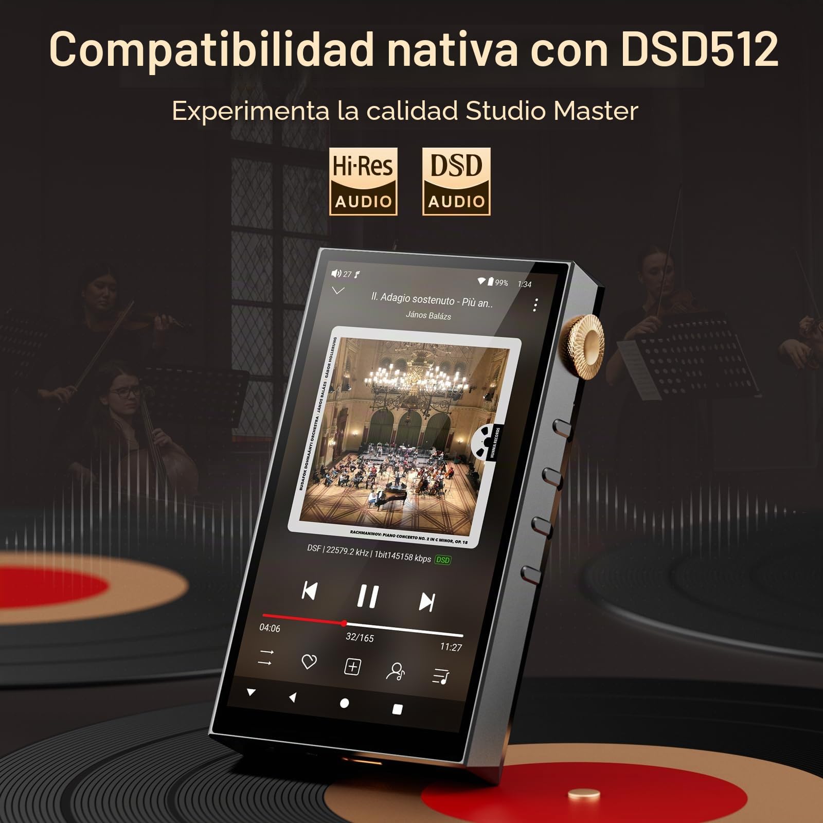 160GB Reproductor Hi-Res, Oilsky Reproductor MP3 HiFi con Bluetooth y WiFi, 4.4mm Balanced, Dual ESS DAC, 4,02'' sin Pérdidas DSD512 Digital Audio Música Player (Negro)