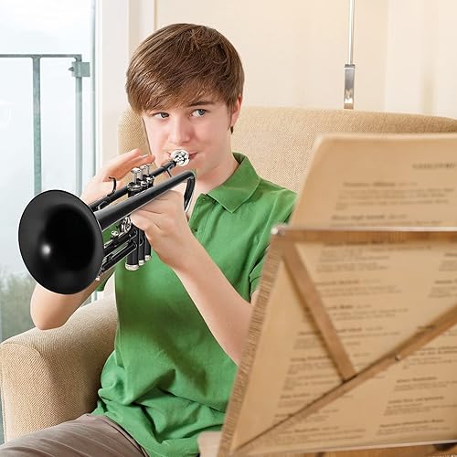 Miniatura 15 de Vangoa Trumpet Bb - Banda estándar para estudiantes escolares de latón para adultos y niños principiantes con soporte, estuche rígido, kit