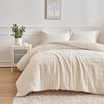 Wajade Faux Rabbit Fur Comforter Set Ultra Soft Fluffy Bedding Comforter Set Luxury Rectangle Pattern Plush Fuzzy 3 Pieces Bed Set(1Comforter+2 Pillowcases) (Full Size, Ivory White)