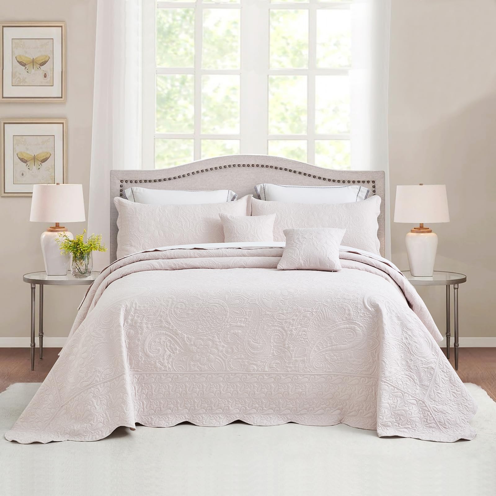 oversized king bedspread 128x120 extra wide ultrasonic lightweight bedding cover paisley pattern reversible 5 piece 100 microfiber gray lilac