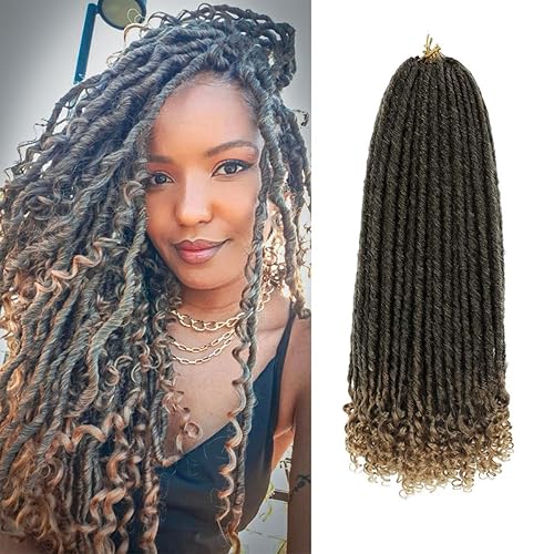 Miniatura 24 de 6 paquetes de cabello de ganchillo Goddess Locs, 18 pulgadas de trenzas de ganchillo rectas Faux Locs, extensiones de cabello sintético suave rizado