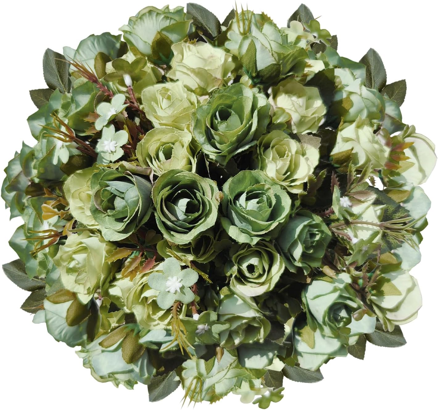 5 Stems 10 Heads Artificial Flowers Mini Roses with Leaf Bridal Bouquets for Wedding Centerpieces Indoor Home Table Decoration(4 Pack, Green) - Image 8