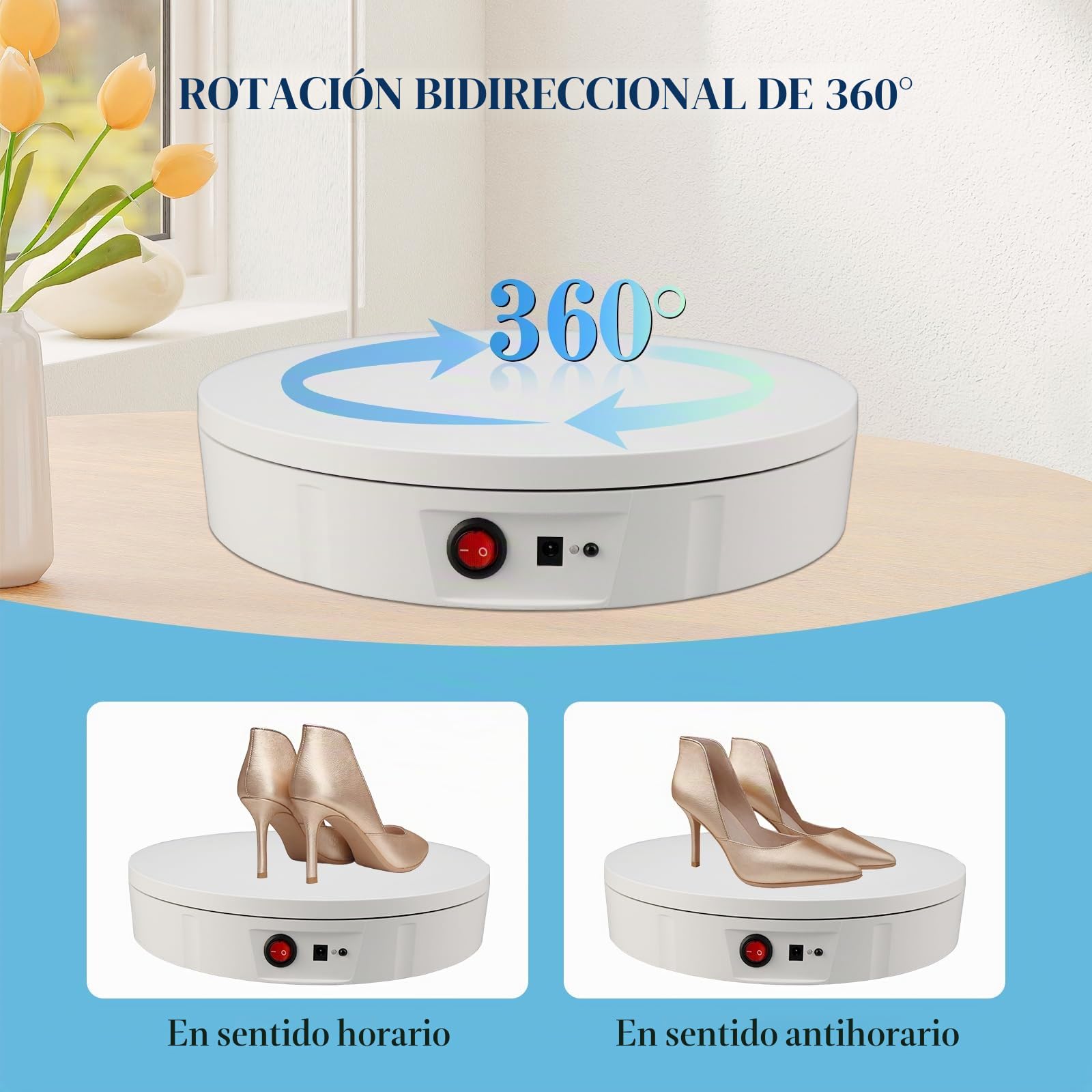 Base Giratoria, Plataforma Giratoria de 360° con Control Remoto | Capacidad de Carga de 100 Kg, Adecuada para Exhibición de Productos, Transmisión en Vivo y Fotografía
