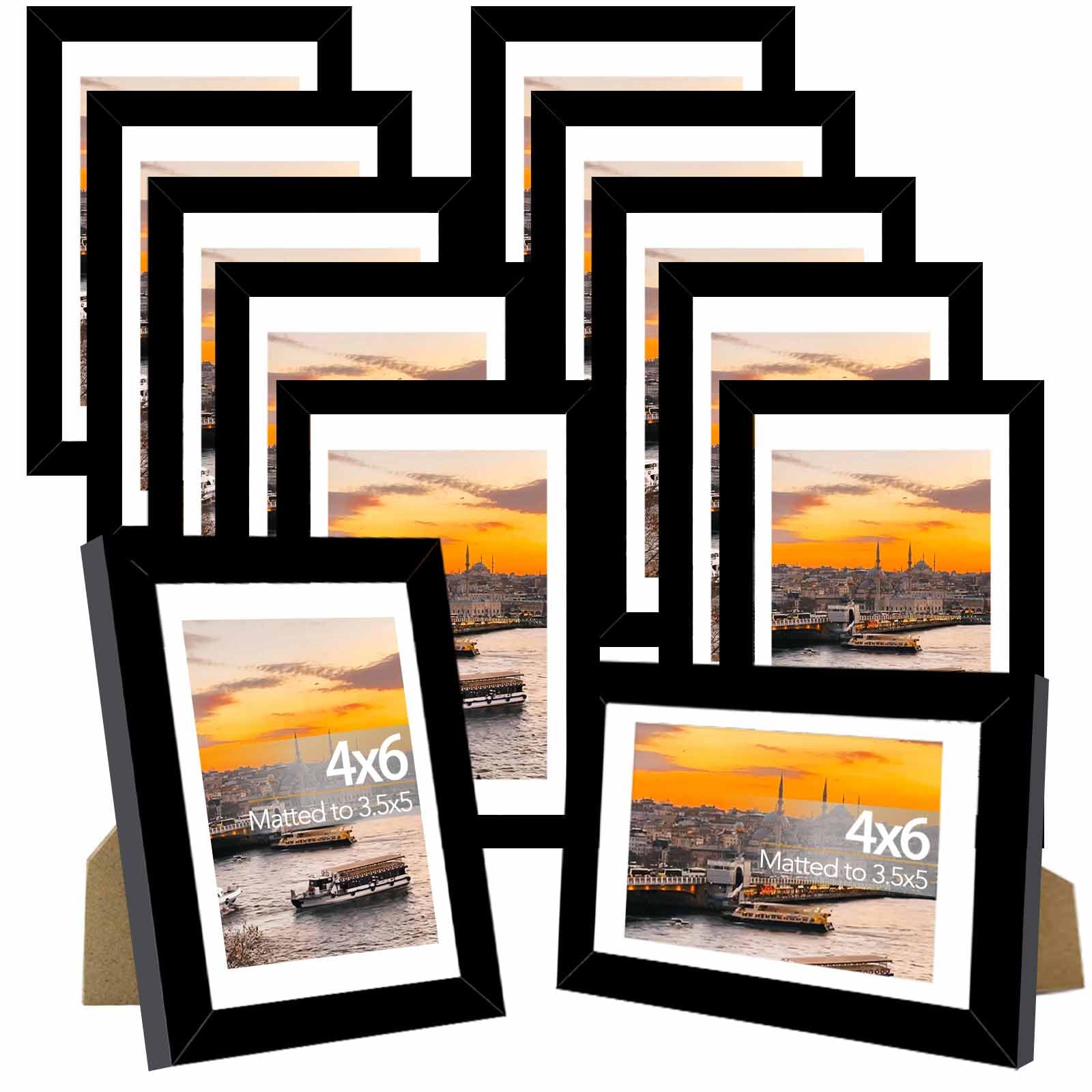 12 Packs 4x6 Picture Frames Bulk, Display 3.5x5 with Mat or 4x6 Without, Black Gallery Frame Set, 4 by 6 Frames Bulk Set of 12, Collage Wall Decor Photo Frame Set for Wall and Tabletop, Black