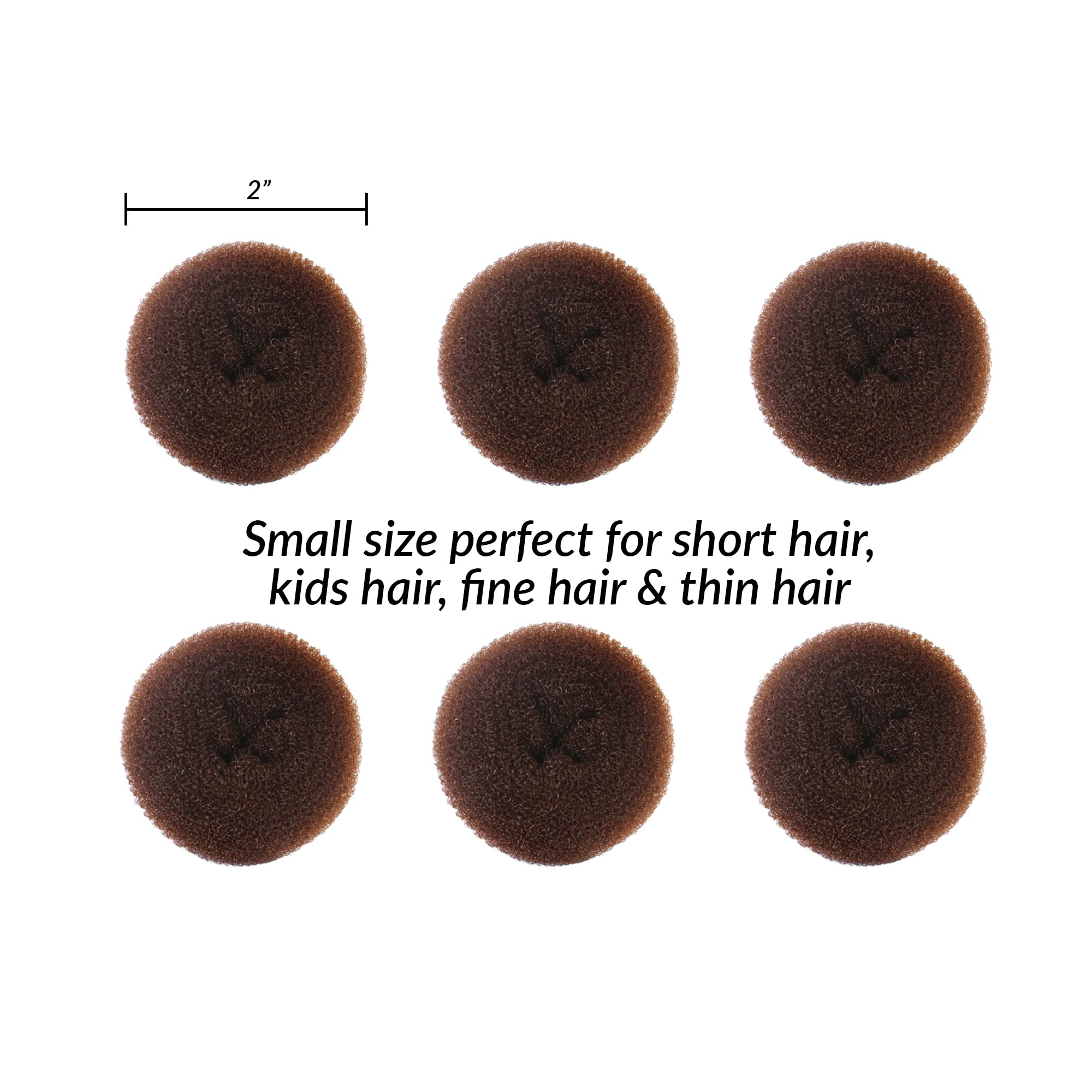 Máquina para hacer bollos pequeños en forma de dona para moños de pelo para niños, fácil de ballet y calcetines (6 unidades, marrón, tamaño de 2 pulgadas) 3