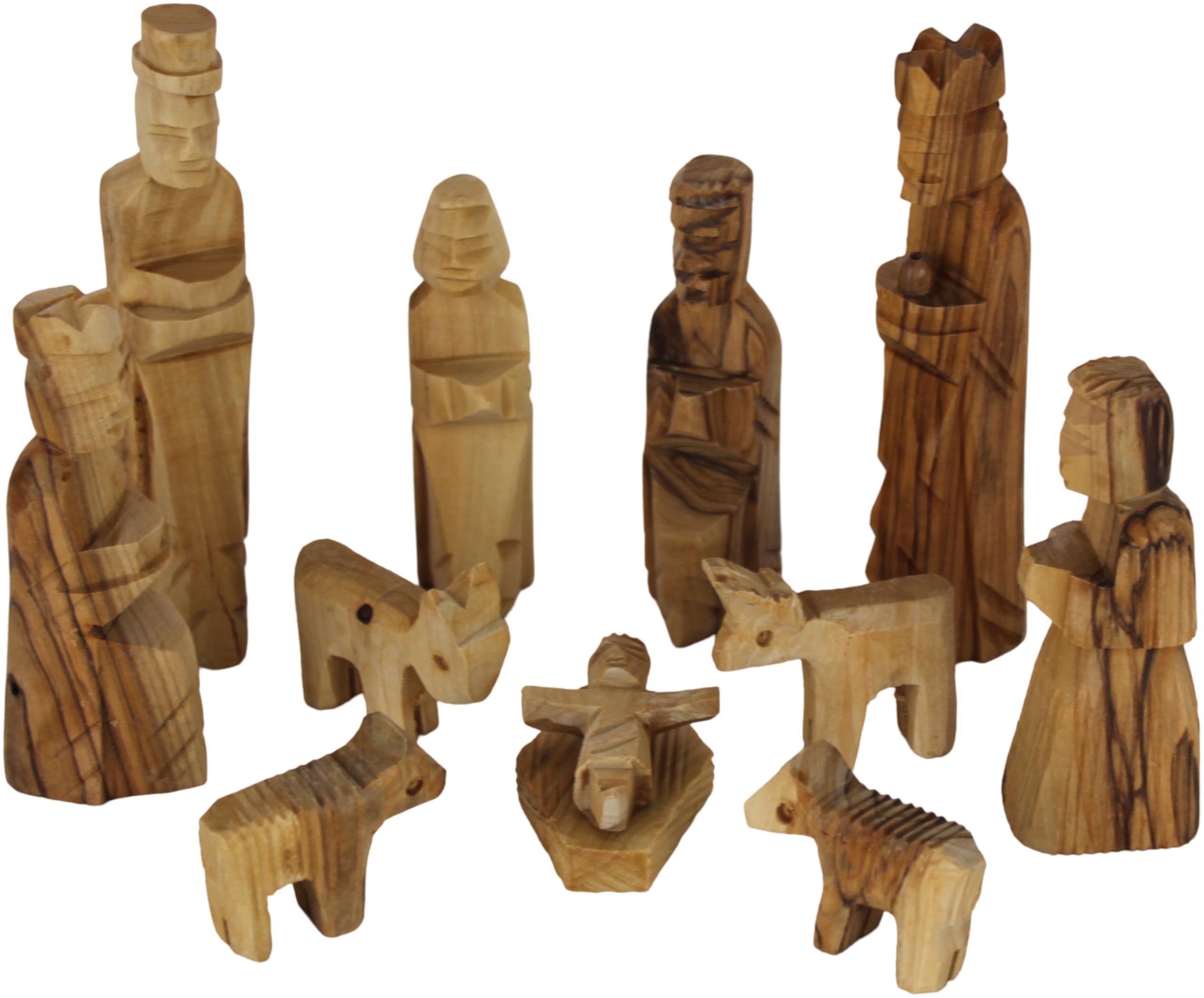 Holy Land Market Kinderkrippe aus Olivenholz - 12-teiliges Weihnachtskrippe aus Holz, handgefertigt in Bethlehem, mit bildlichem Geschichtenheft & Echtheitszertifikat, 13 cm Figuren