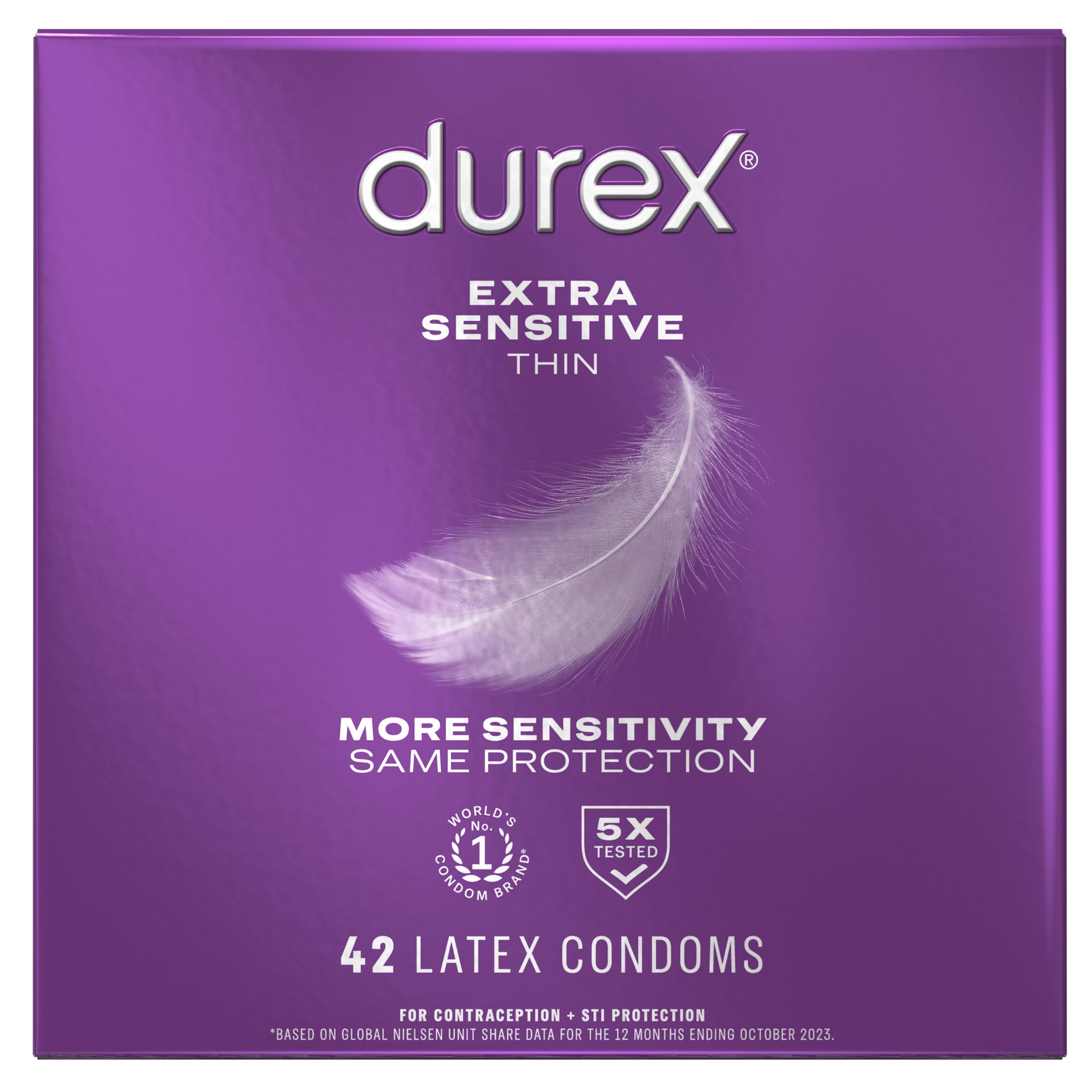 Condoms, Durex RED Extra Sensitive, Ultra Fine, Extra Lubricated Natural Rubber Latex Condoms for Men, 42 Count, FSA & HSA Eligible