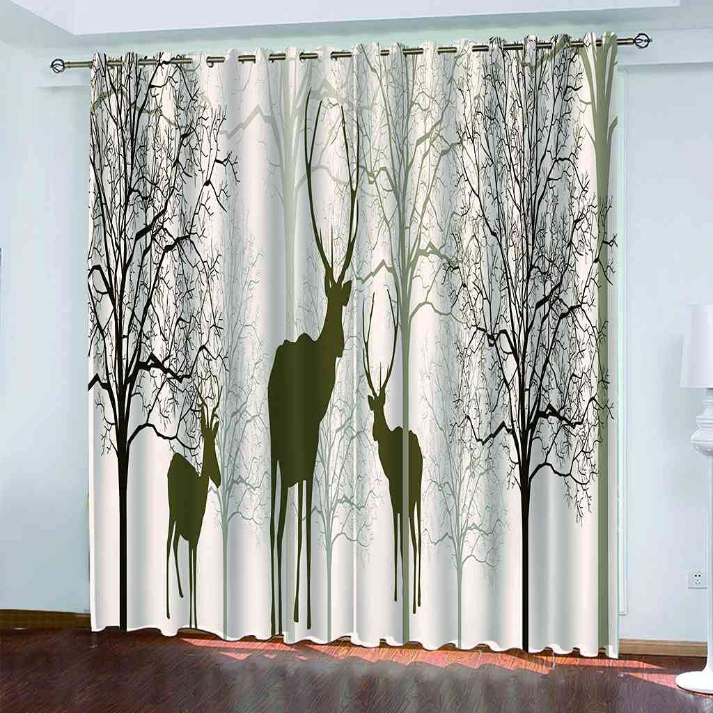 Rideaux occultants enfant wapiti 3D en polyester isolé thermique pour chambre 200x214cm