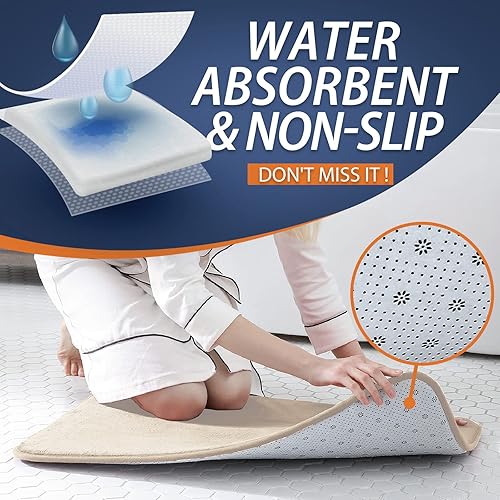 Miniatura 3 de Walensee - Tapete de baño de espuma viscoelástica extra grueso, antideslizante, absorbente y súper acogedor, tapete de baño de terciopelo suave de