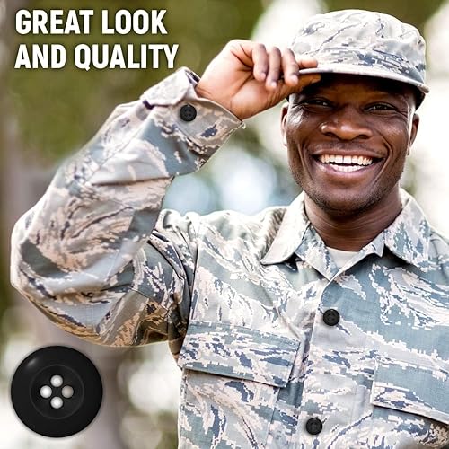 Miniatura 4 de 12 botones de costura negros de 0.75 pulgadas, botones militares militares de 30 L para manualidades, botones de acabado mate pulido de 4 agujeros,