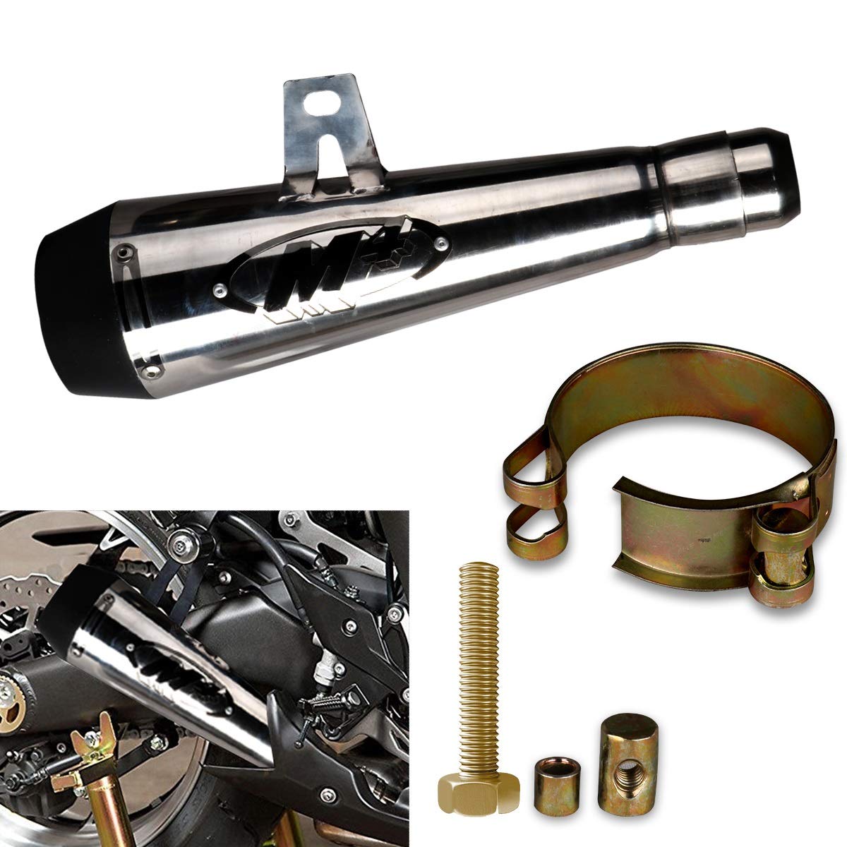 ALLEXTREME EX51SFC 51 mm Inlet Long Grenade Launcher Shape Exhaust Pipe Muffler Silencer with Explosion Fire Shot Sound for Scooter Motorbike, Chrome Finish with Black Tail