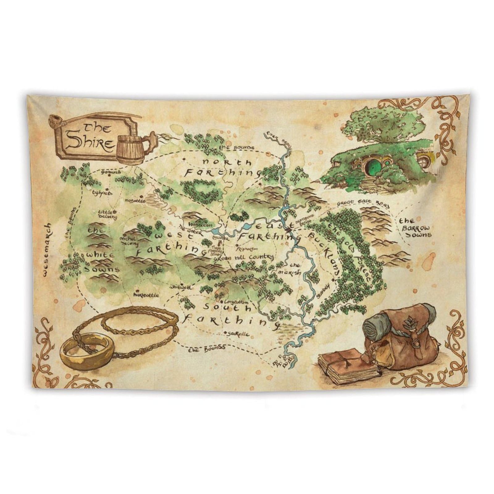 Tapisserie murale à suspendre - Carte de la Terre du Milieu du Seigneur des Anneaux - Idée cadeau - 152,4 x 228,6 cm