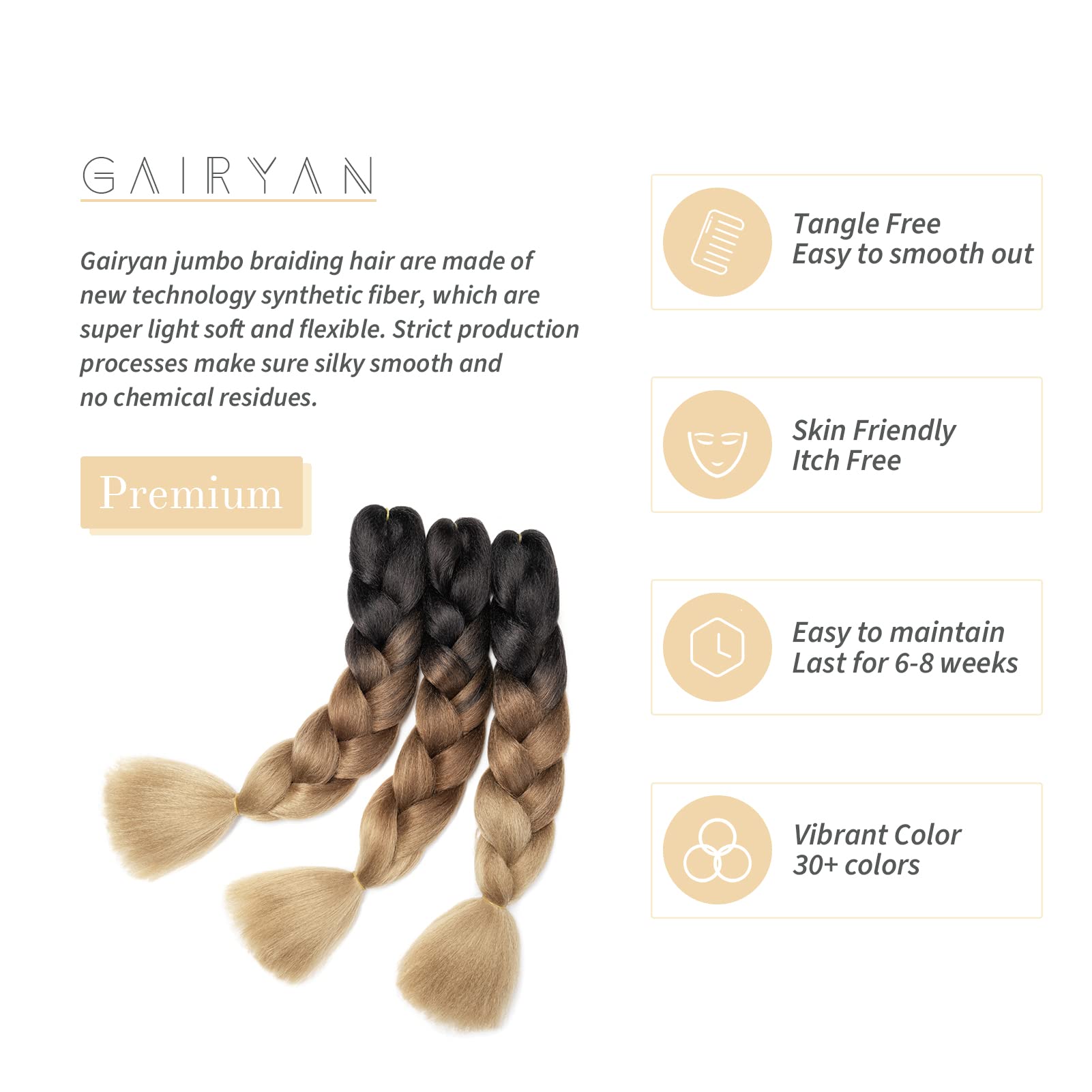 Gairyan Jumbo Braiding Hair Extensions 24" 3PCS 300g Ombre Jumbo Braids Hair Extensions Synthetic Coloured Hair for Braiding Extensions Afro Box Braids Crochet Twist - Image 3