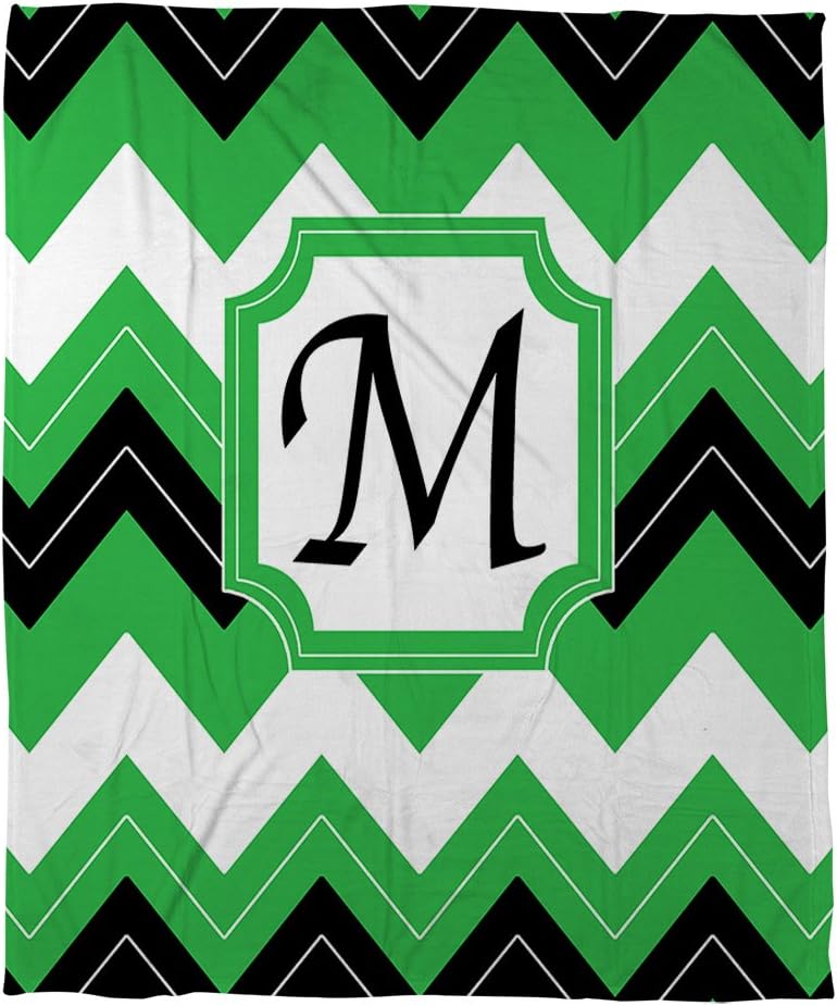 Manual Woodworkers & Weavers Coral Fleece Throw, 50 by 60-Inch, Monogrammed Letter M, Black Chevron