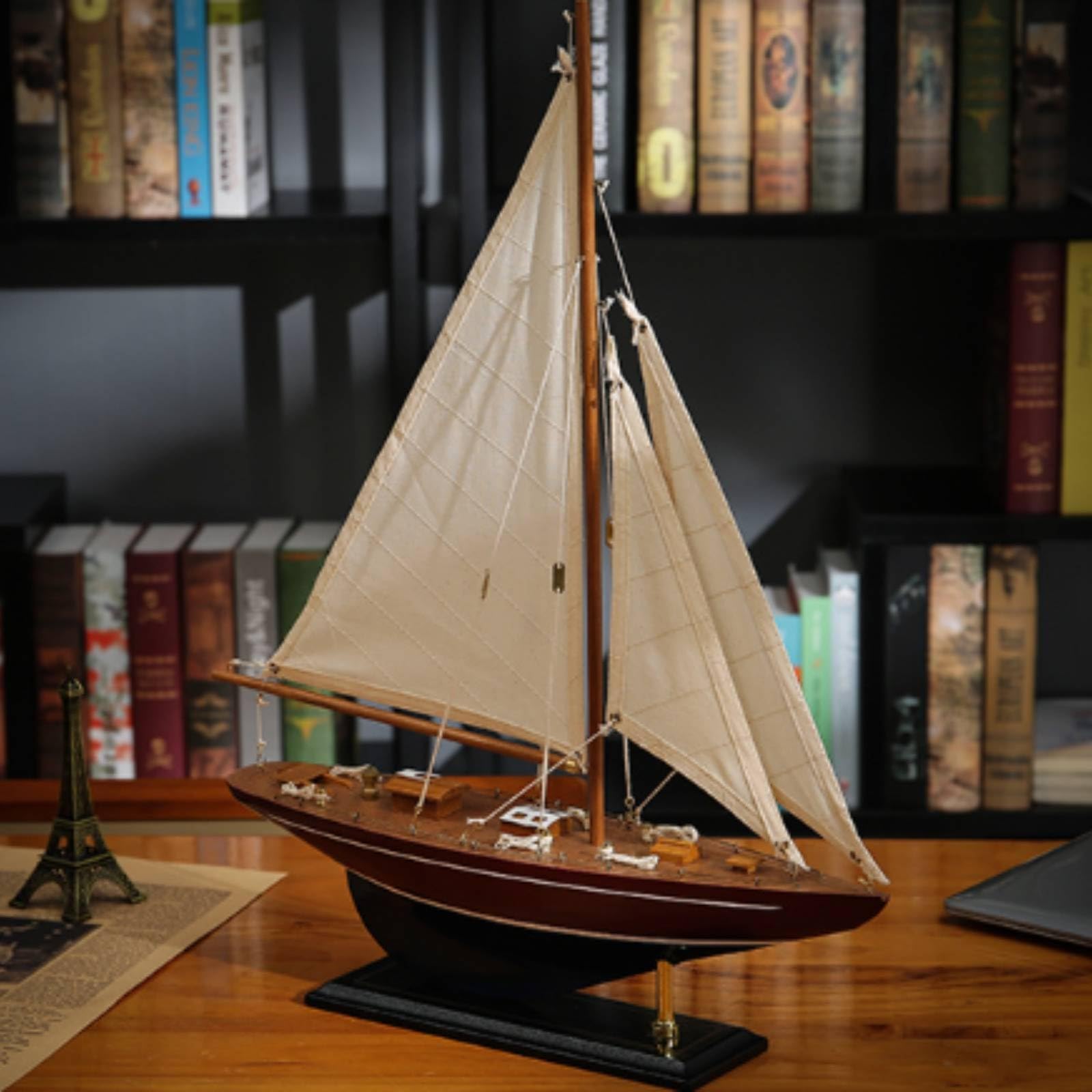 Modello di Barca a Vela Vintage Barca a Vela da Appoggio Compatto Modellino per Collezionisti, Libreria, Salotto