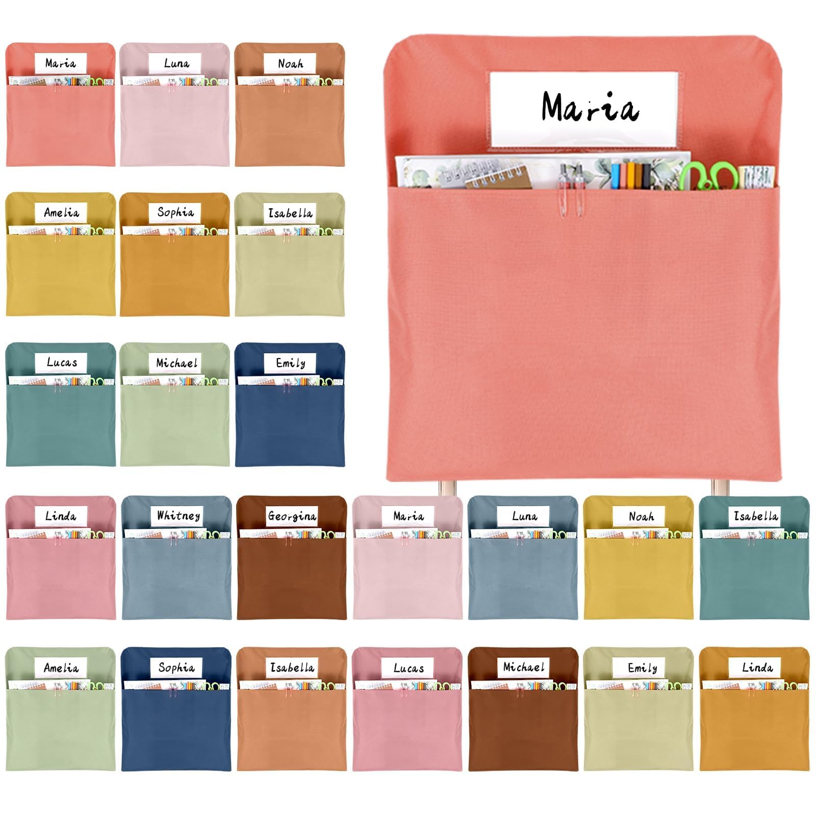 Poche de chaise lot de 24 rangement scolaire 43x50cm avec porte-nom pour dossier d'école